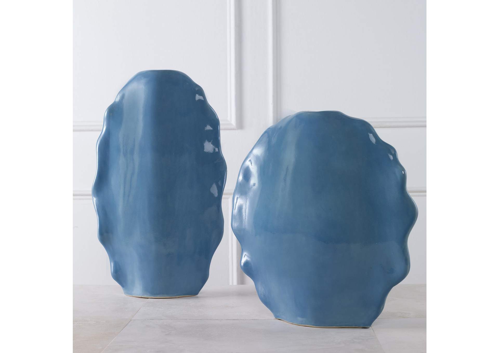 Uttermost Ruffled Feathers Blue Vases