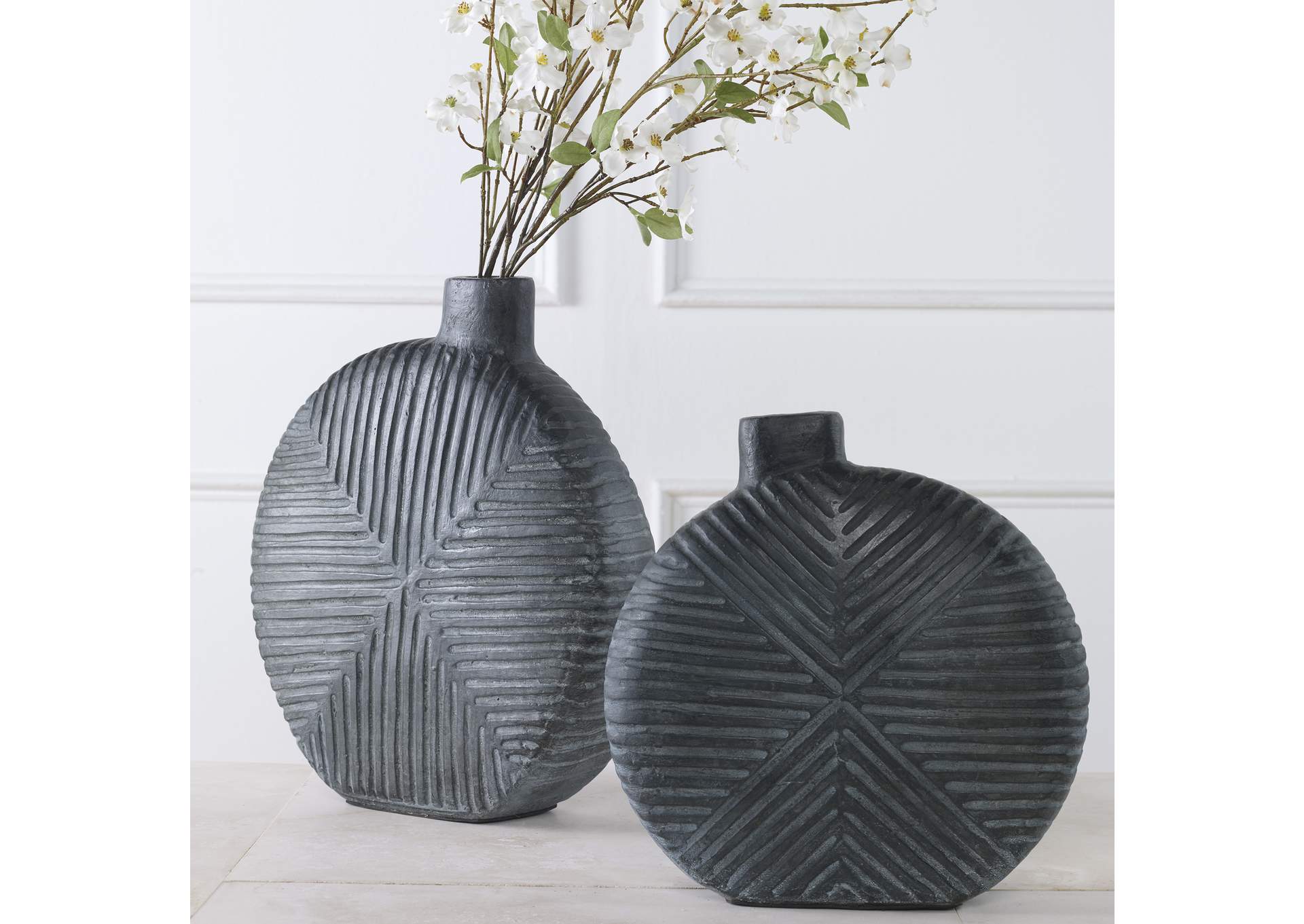 Uttermost Viewpoint Aged Black Vases, Set