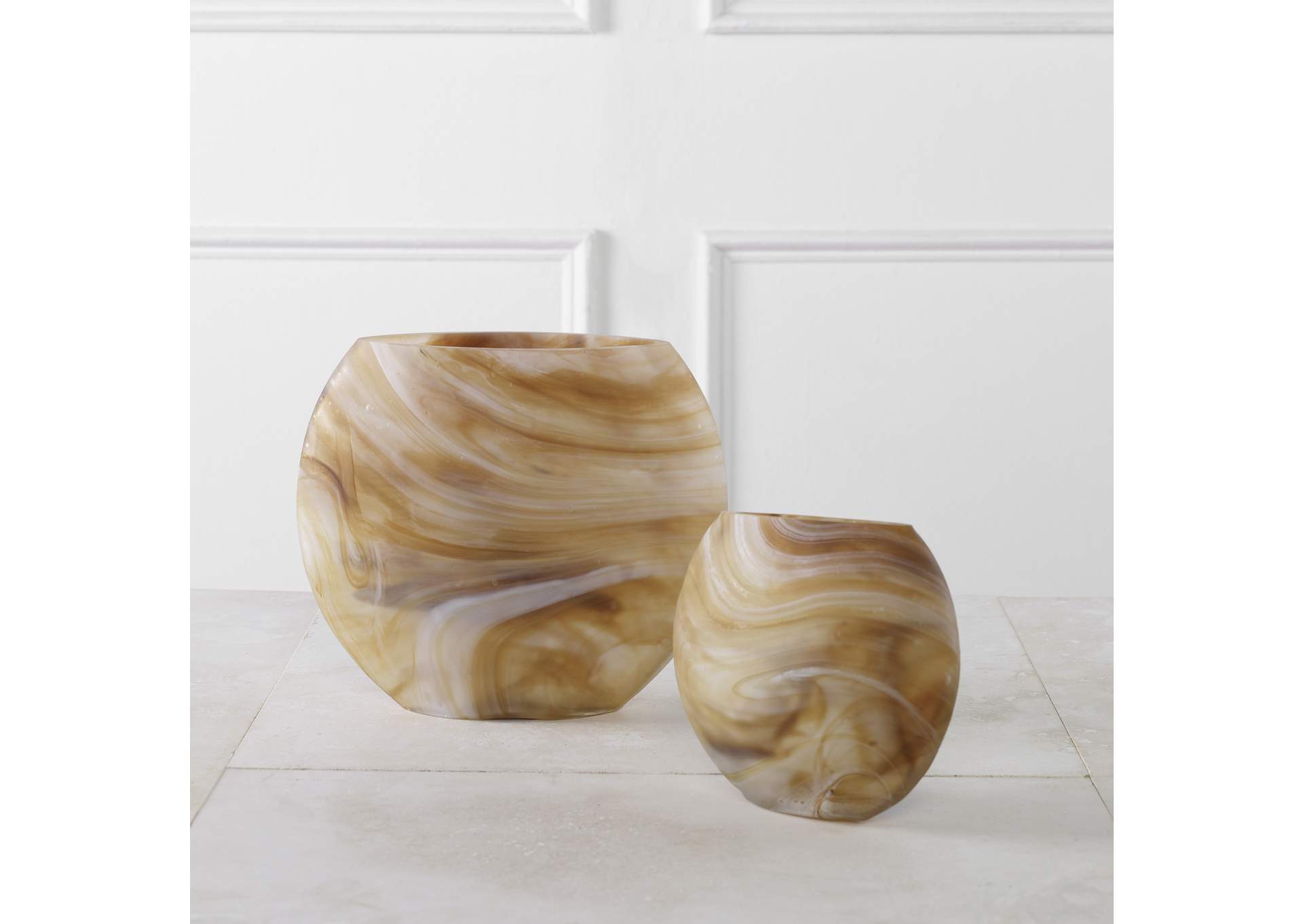 Uttermost Fusion Swirled Caramel & Ivory Vases, Set