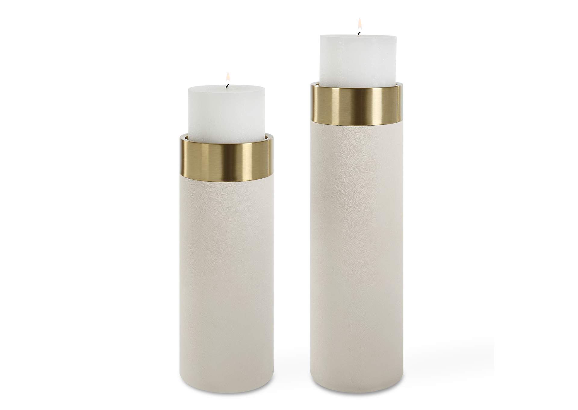 Uttermost Wessex White Pillar Candleholders Set Of