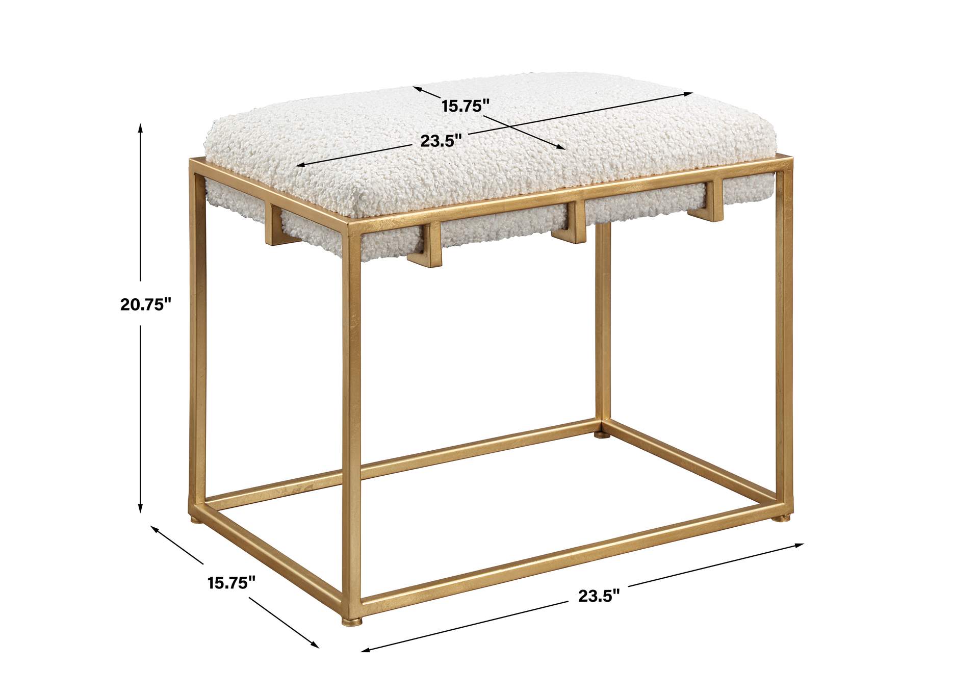 Uttermost Paradox Small Gold & White Shearling Bench