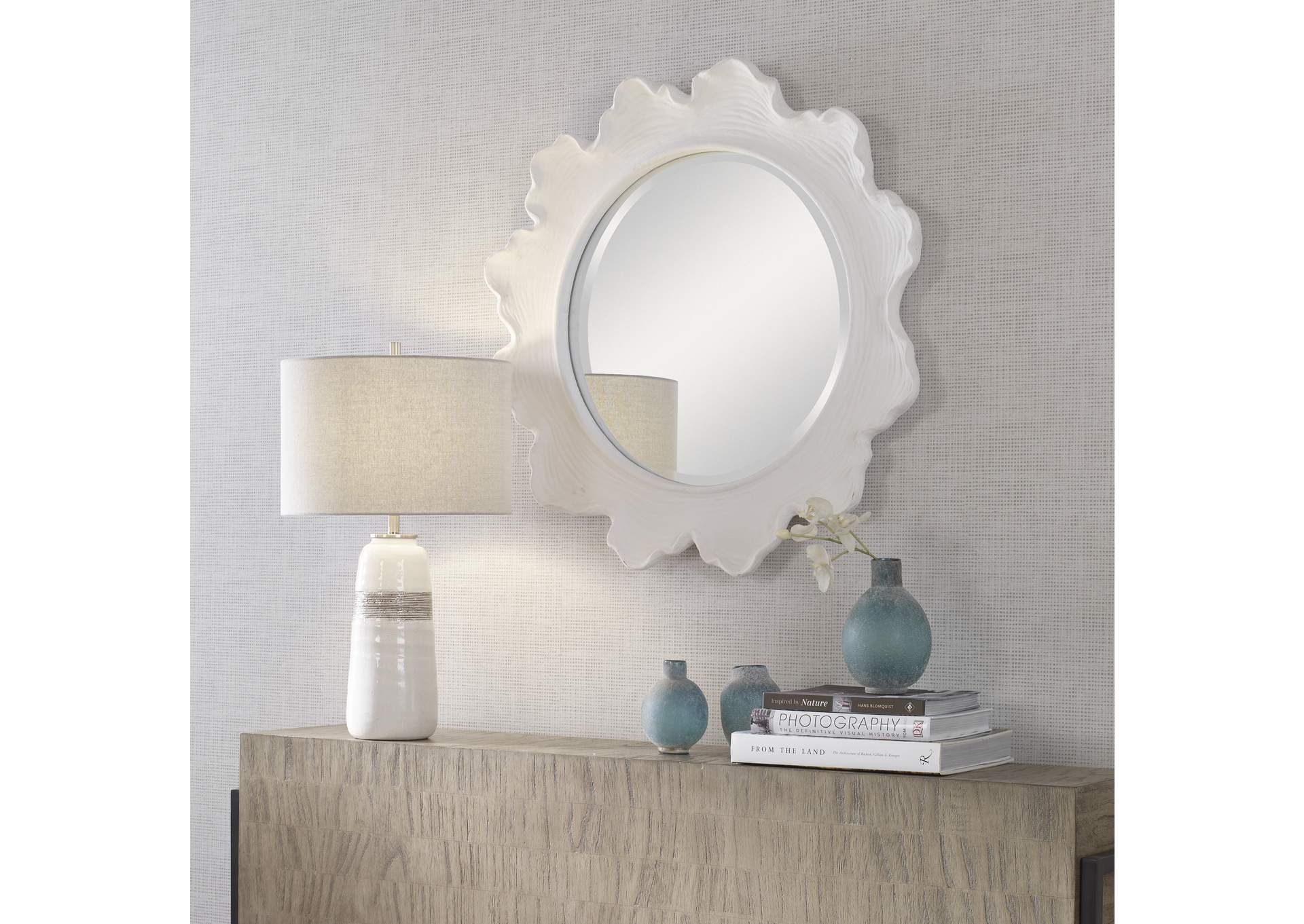 Uttermost Sea Coral White Round Mirror