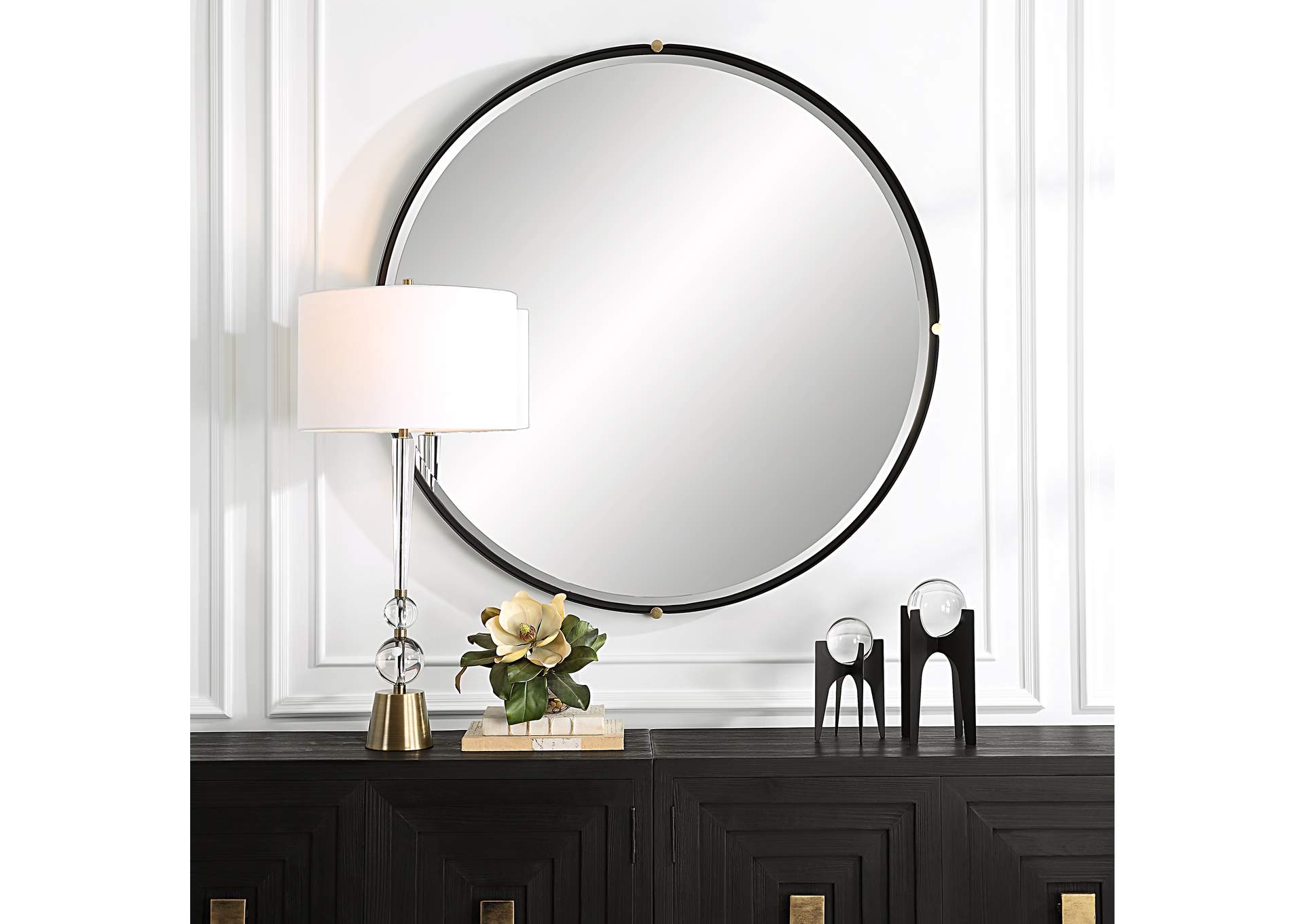 Uttermost Bonded Round Black Mirror