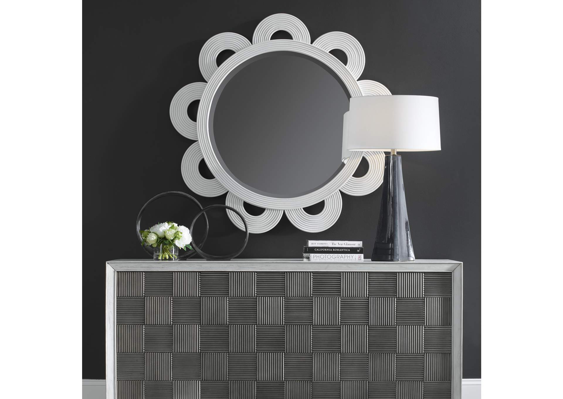 Uttermost Clematis White Rattan Round Mirror