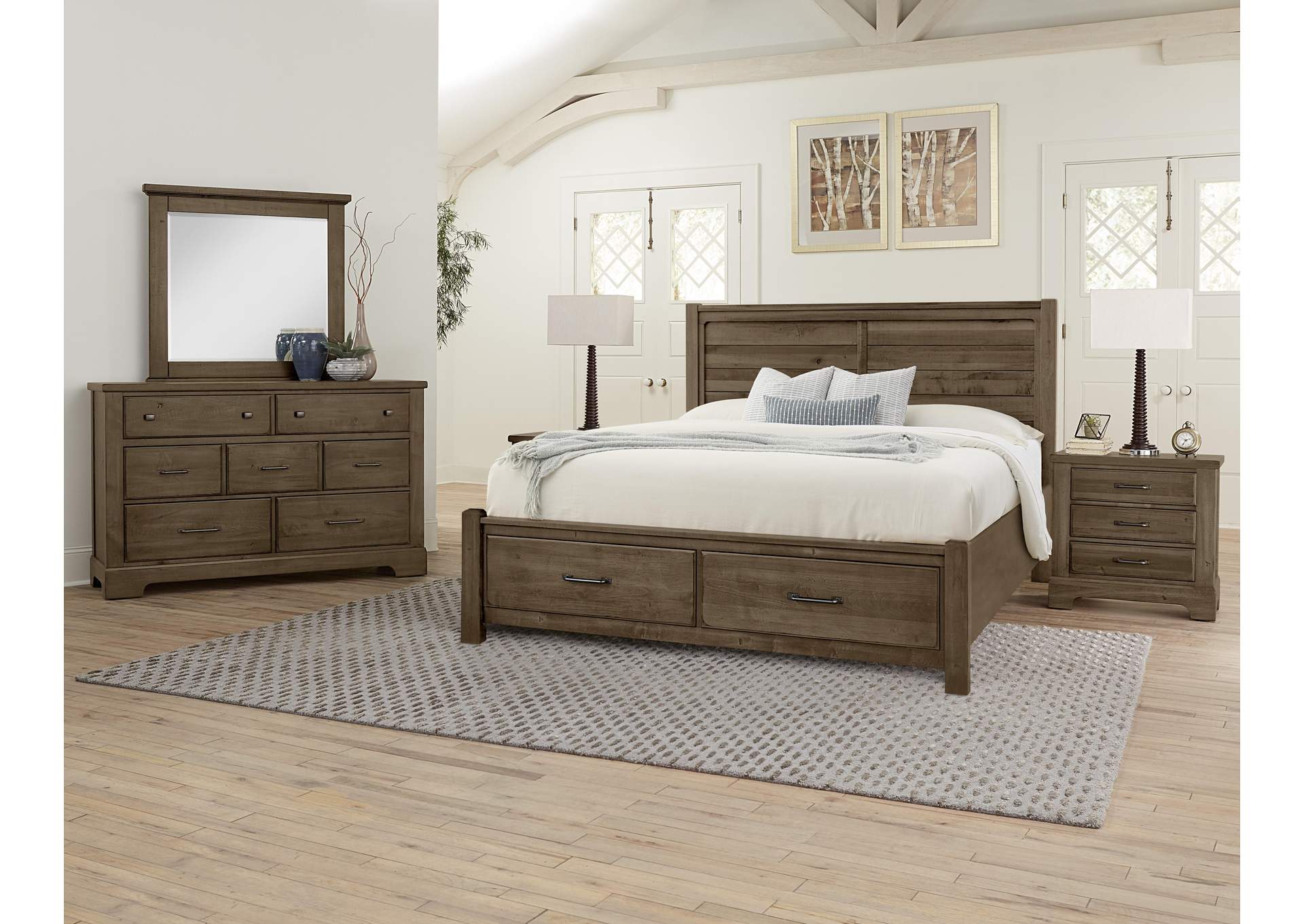 Cool Rustic-Mink California King Plank Bed With Footboard Storage image 4