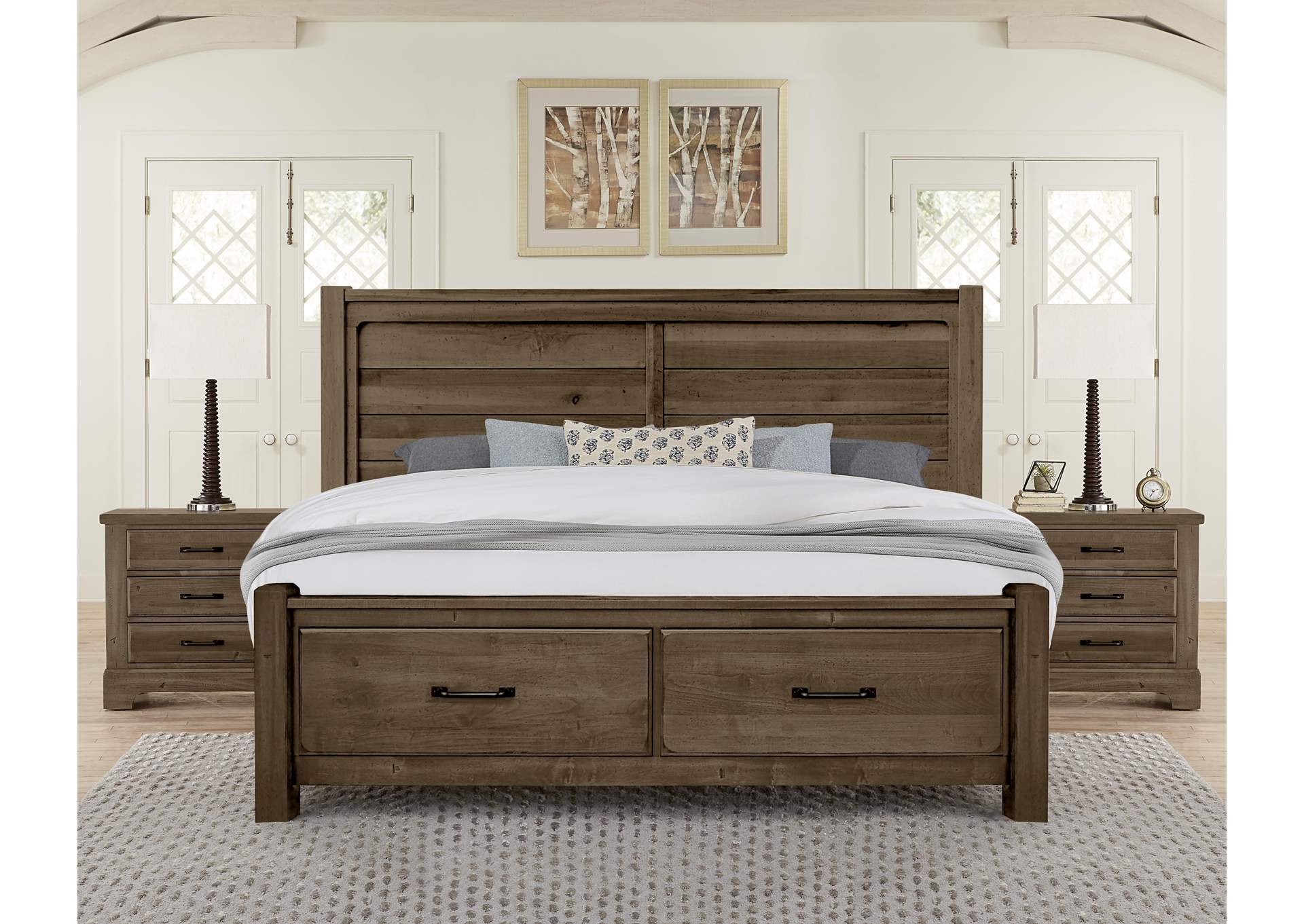 Cool Rustic-Mink California King Plank Bed With Footboard Storage image 5