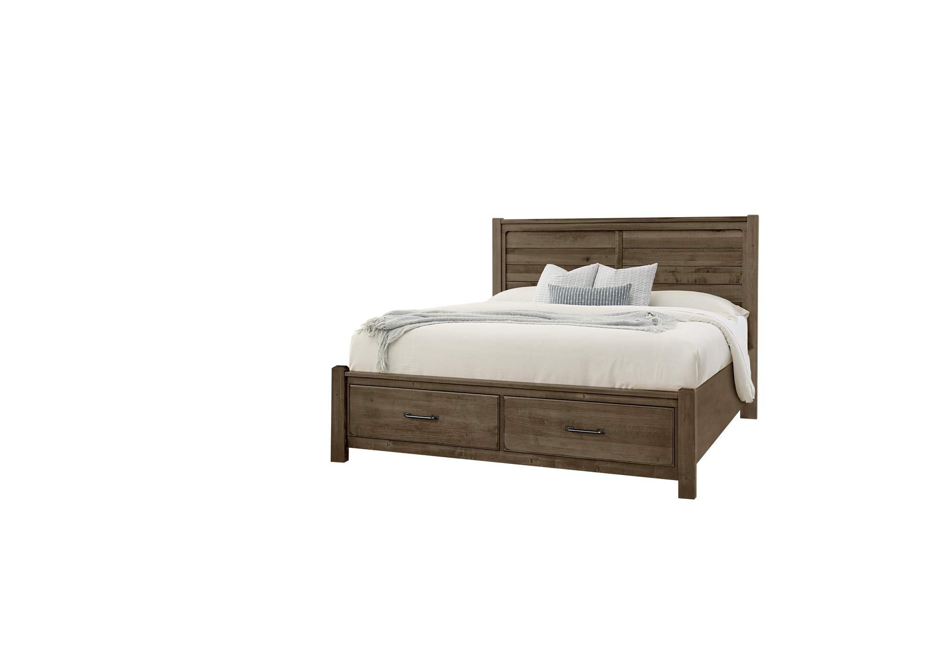 Cool Rustic-Mink California King Plank Bed With Footboard Storage image 1