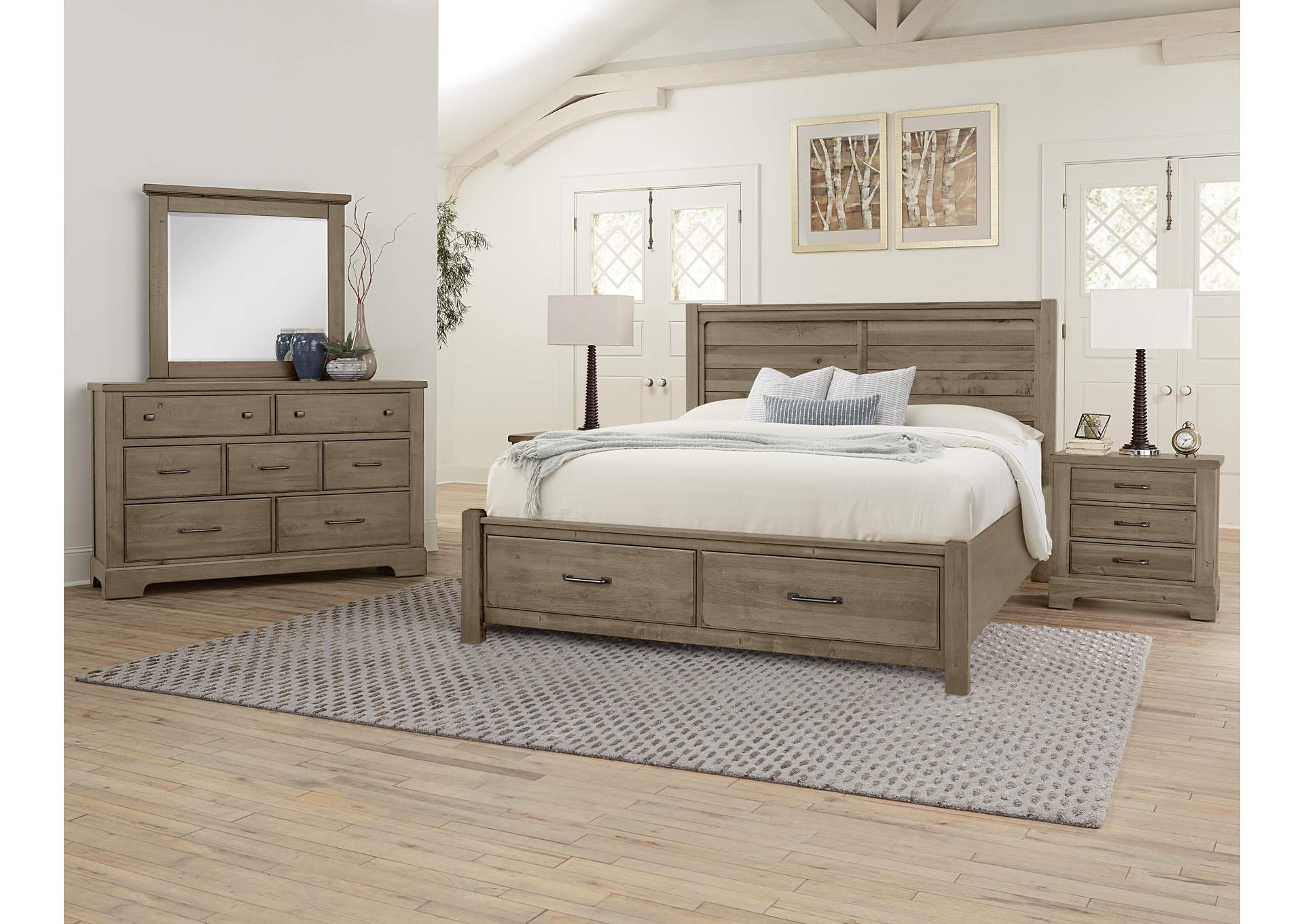 Cool Rustic-Stone Grey California King Plank Bed With Footboard Storage image 5