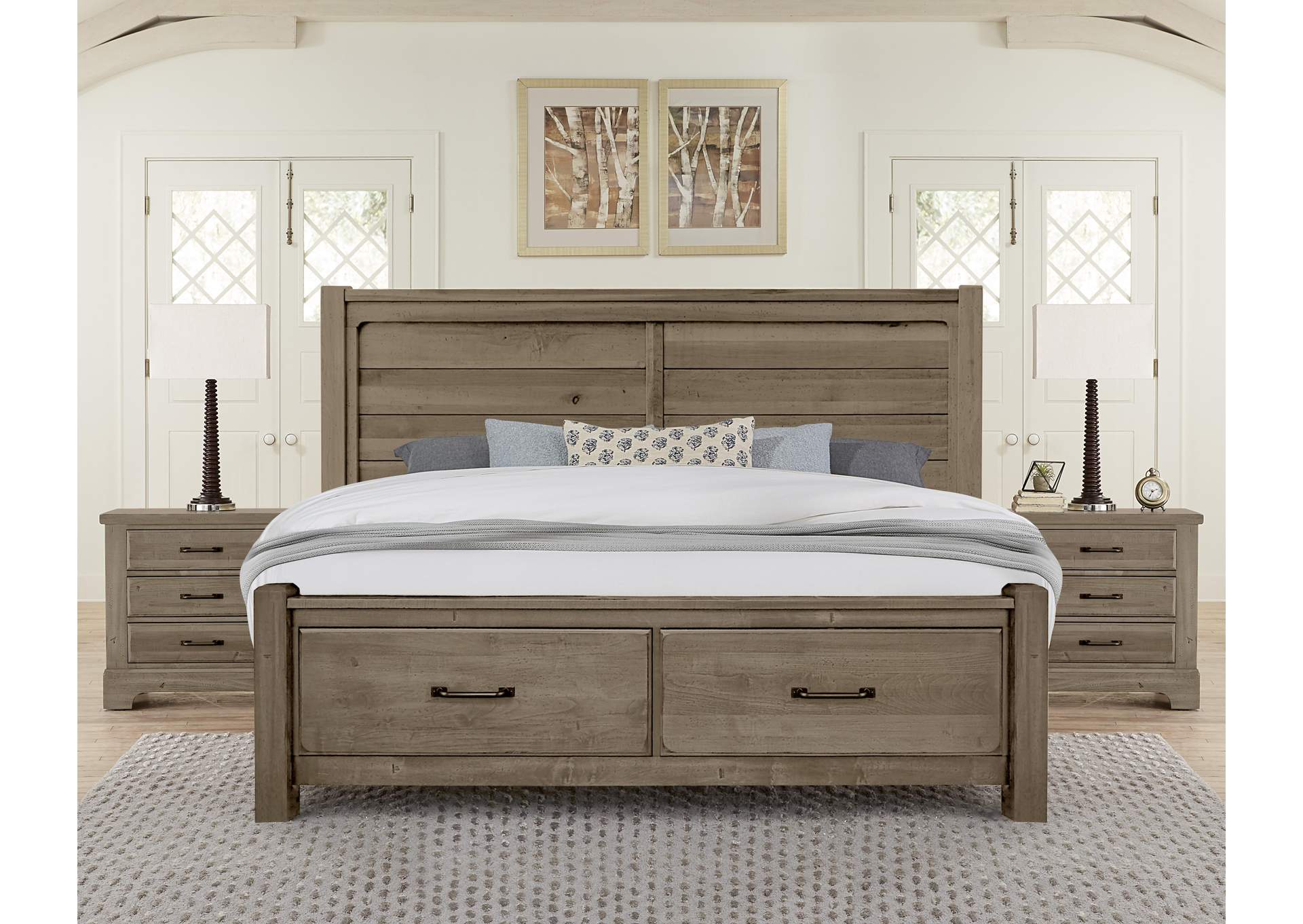 Cool Rustic-Stone Grey California King Plank Bed With Footboard Storage image 3