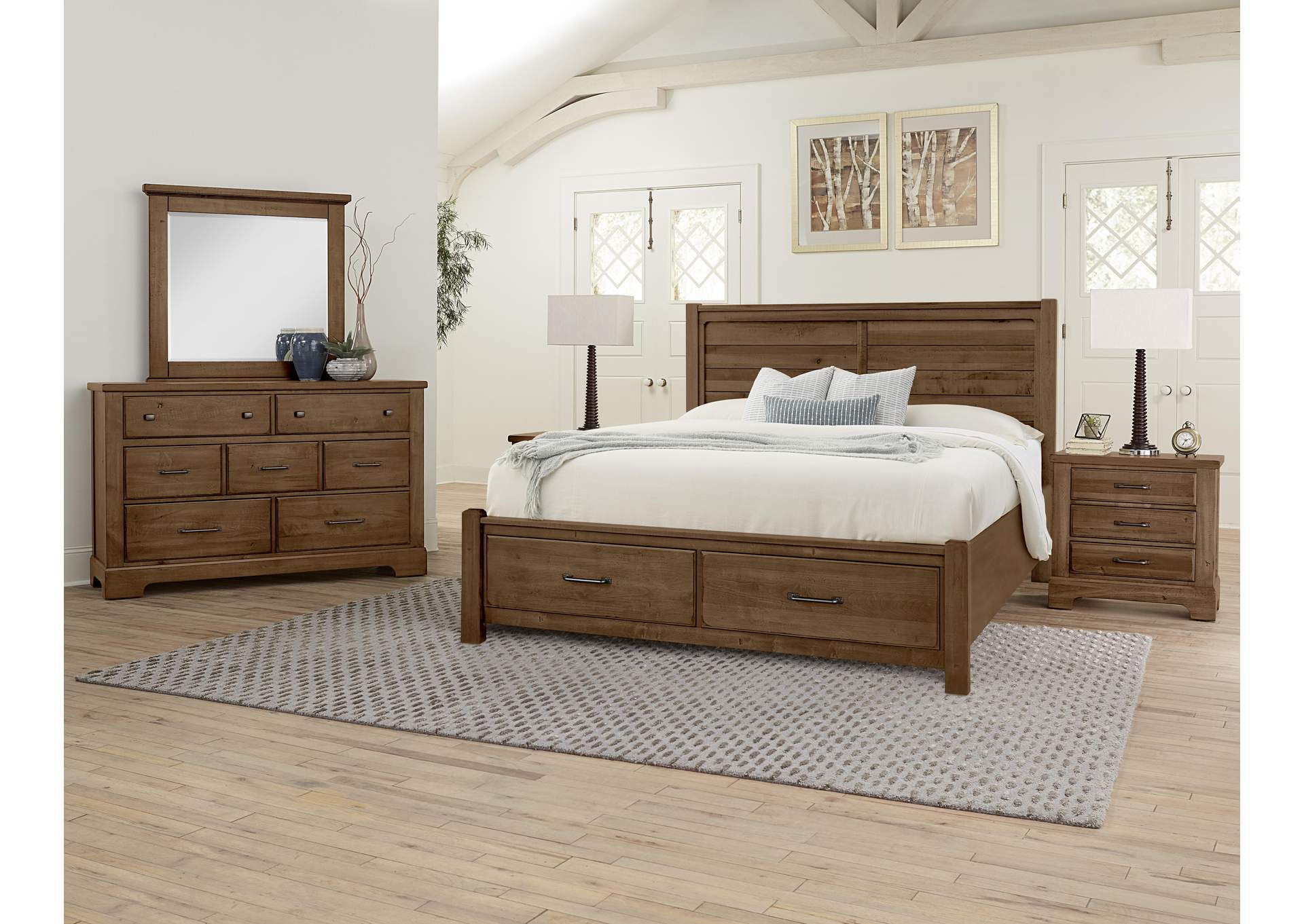 Cool Rustic-Amber King Plank Bed With Footboard Storage image 3