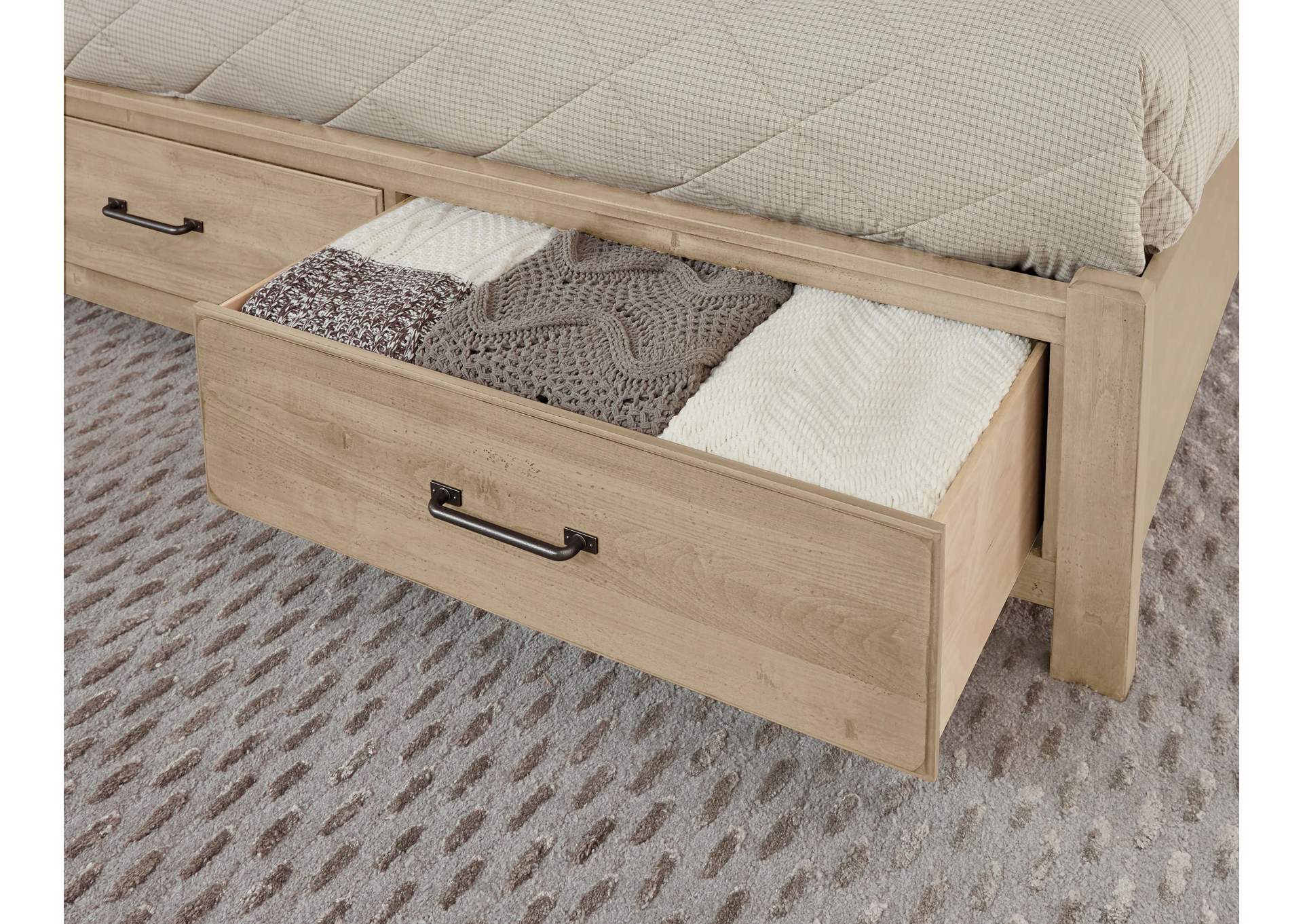 Cool Rustic-Clear Maple King Bed With Footboard Storage image 6