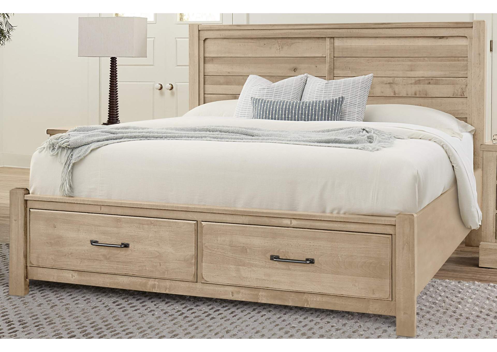 Cool Rustic-Clear Maple California King Plank Bed With Footboard Storage image 3