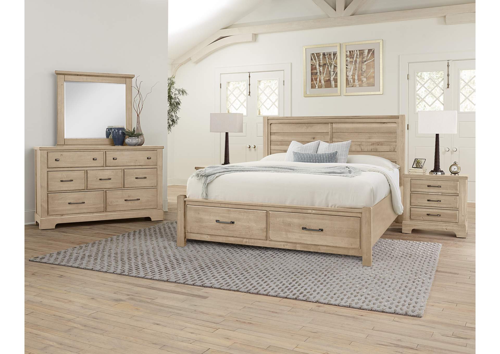 Cool Rustic-Clear Maple California King Plank Bed With Footboard Storage image 6