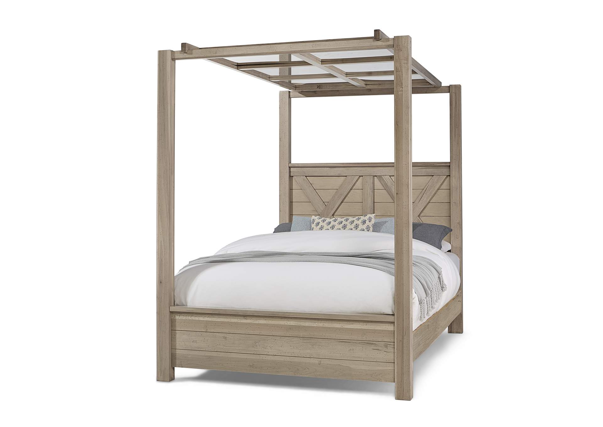 Cool Rustic-Clear Maple Queen Mirrored Canopy Bed