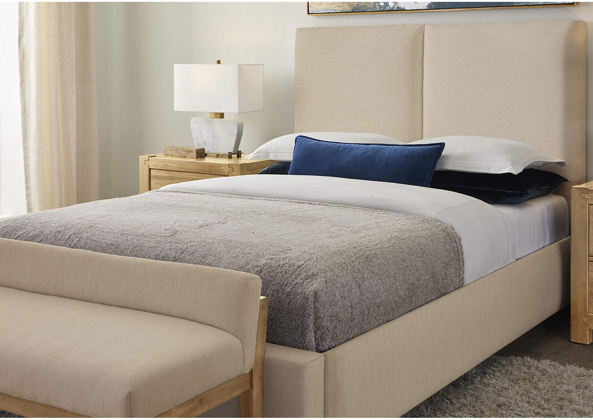 Joinery-Espresso Oak Queen Upholstery Bed-Ivory Cream image 3