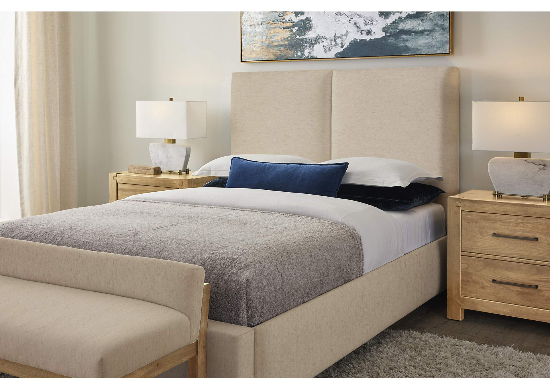 Joinery-Natural Oak Queen Upholstery Bed-Ivory Cream image 4