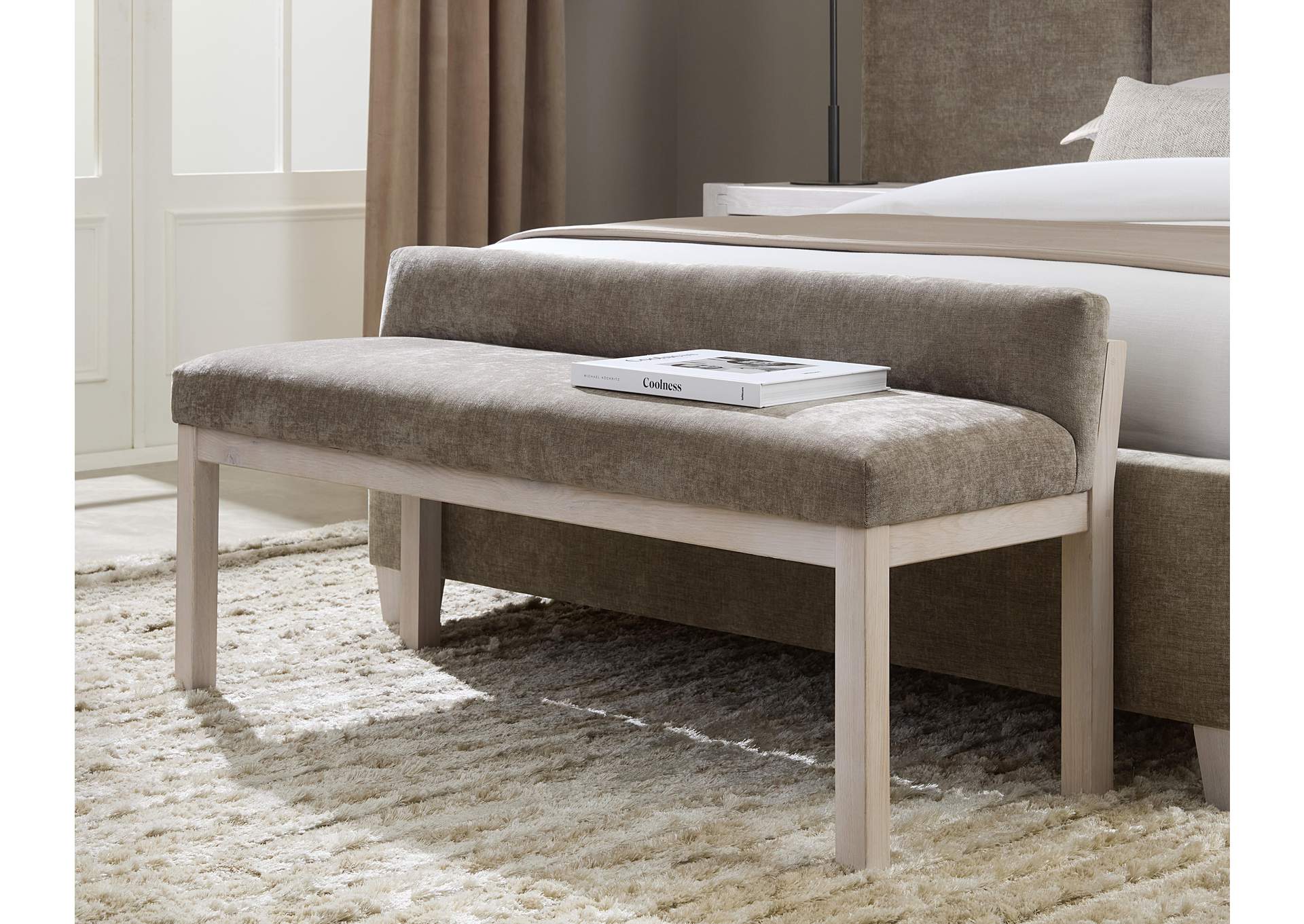 Joinery-Washed White Oak Brindle Grey Upholstery Bench image 3