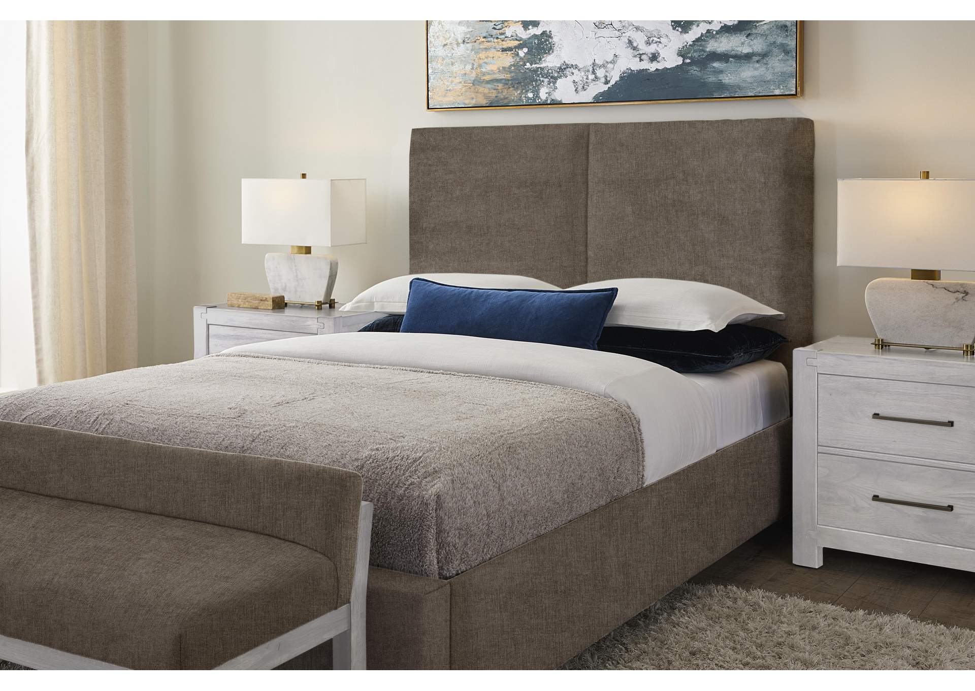 Joinery-Washed White Oak King Upholstery Bed-Brindle Grey image 3