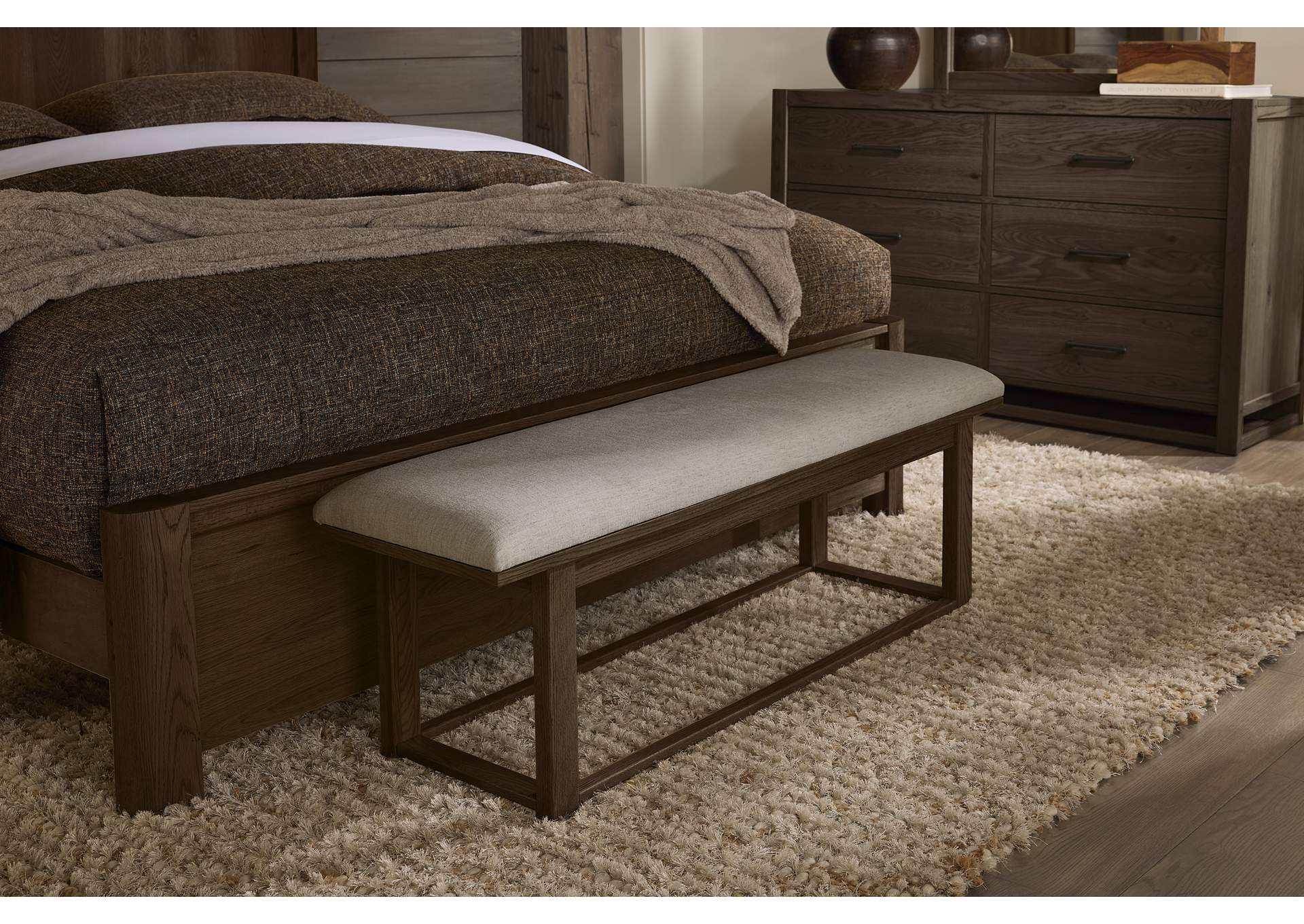 Lodge & Loft-Dark Oak Upholstery Bench - Ivory Cream image 1
