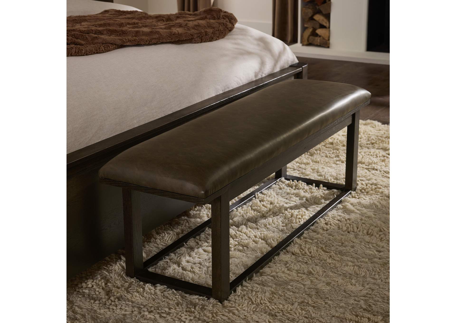 Lodge & Loft-Dark Oak Upholstery Bench - Sedona Brown image 1