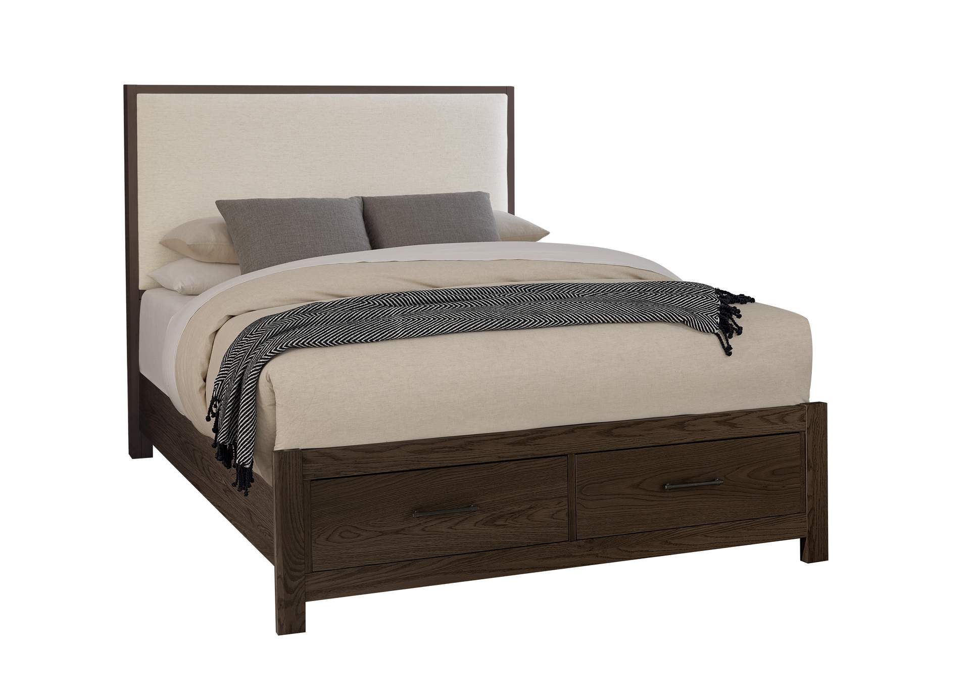 Lodge & Loft-Dark Oak Queen Upholstery Storage Bed - Ivory Cream image 1