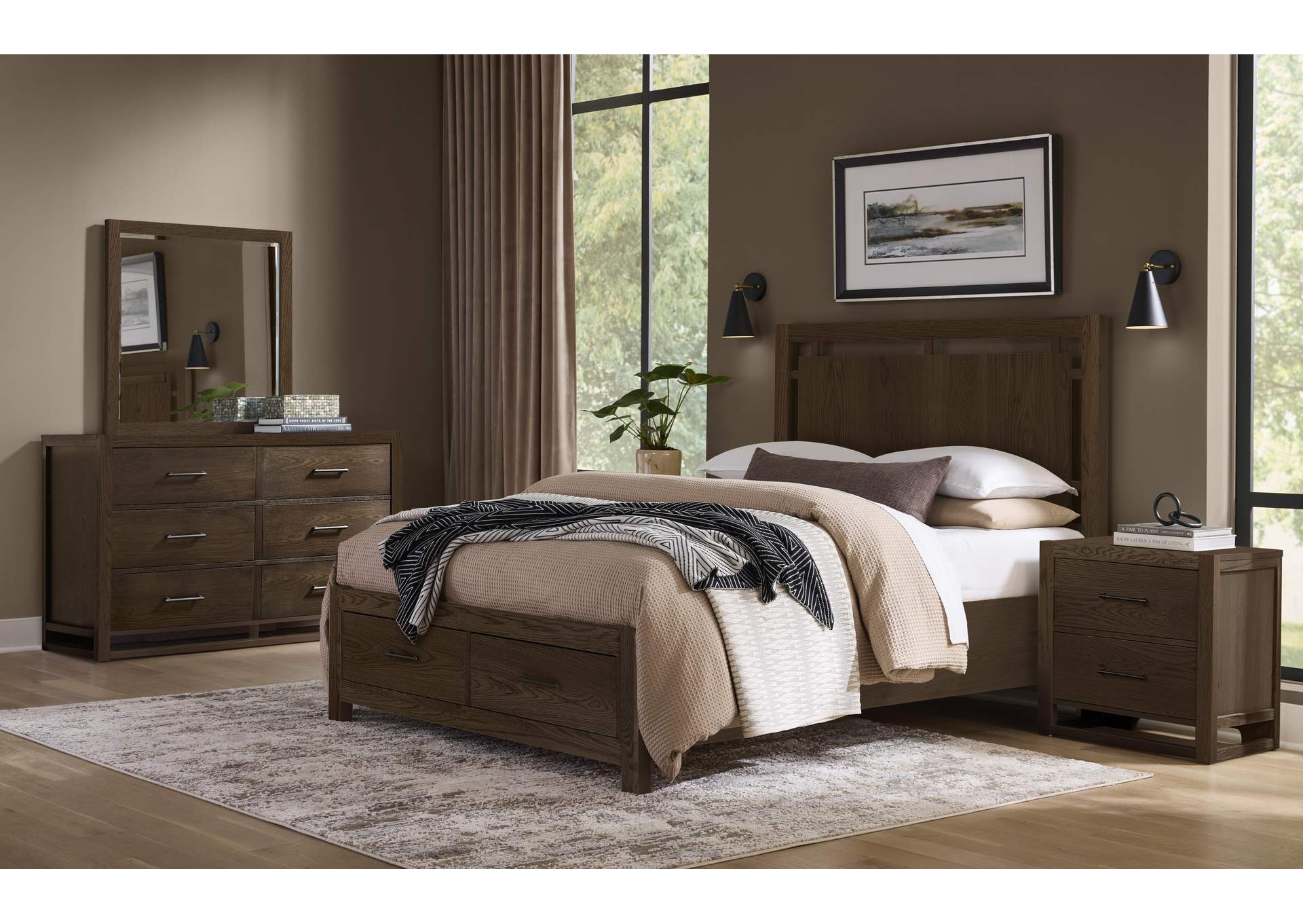 Lodge & Loft-Dark Oak King Floating Panel Bed With Footboard Storage image 4