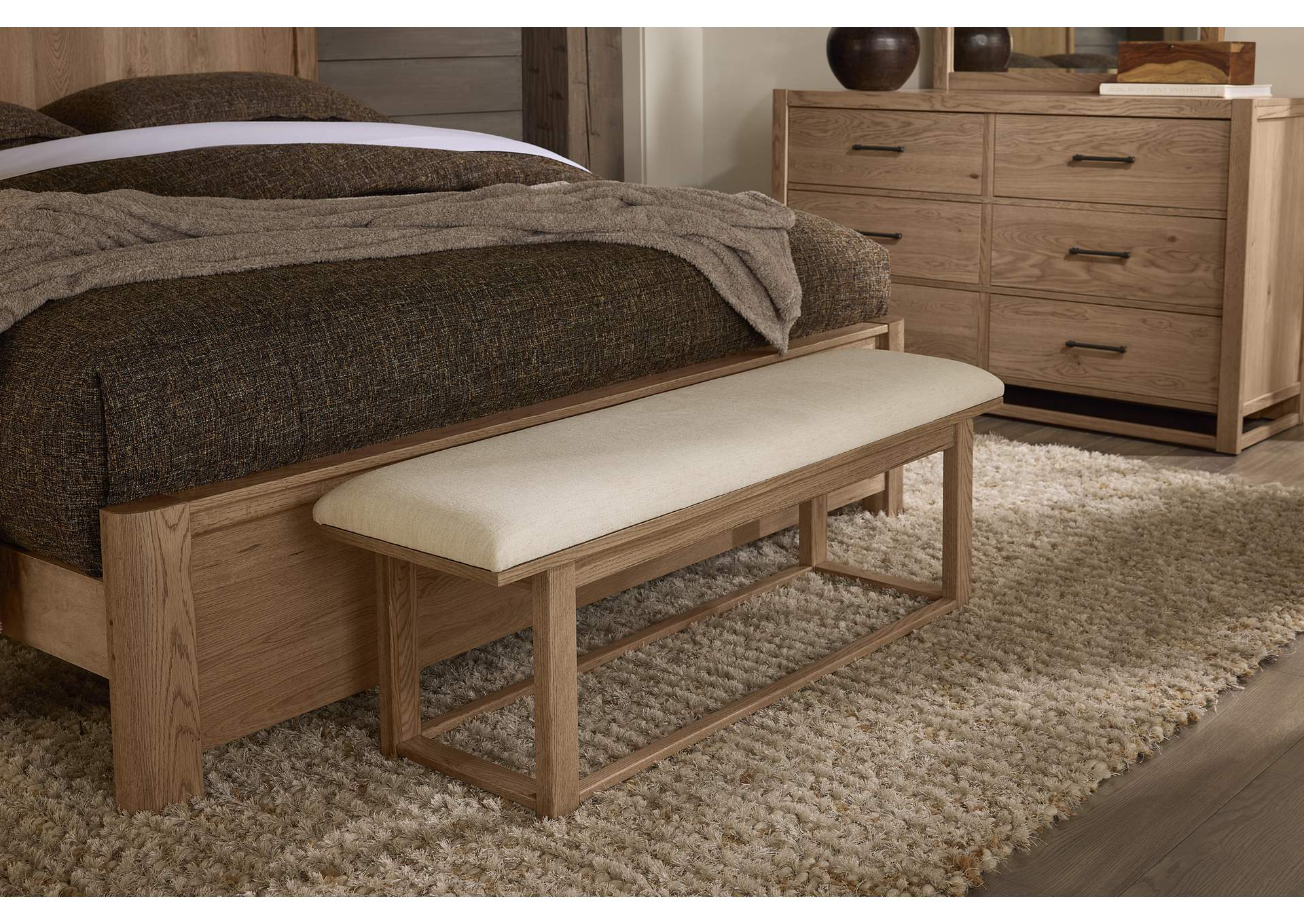 Lodge & Loft-Blond Oak Upholstery Bench - Ivory Cream image 1