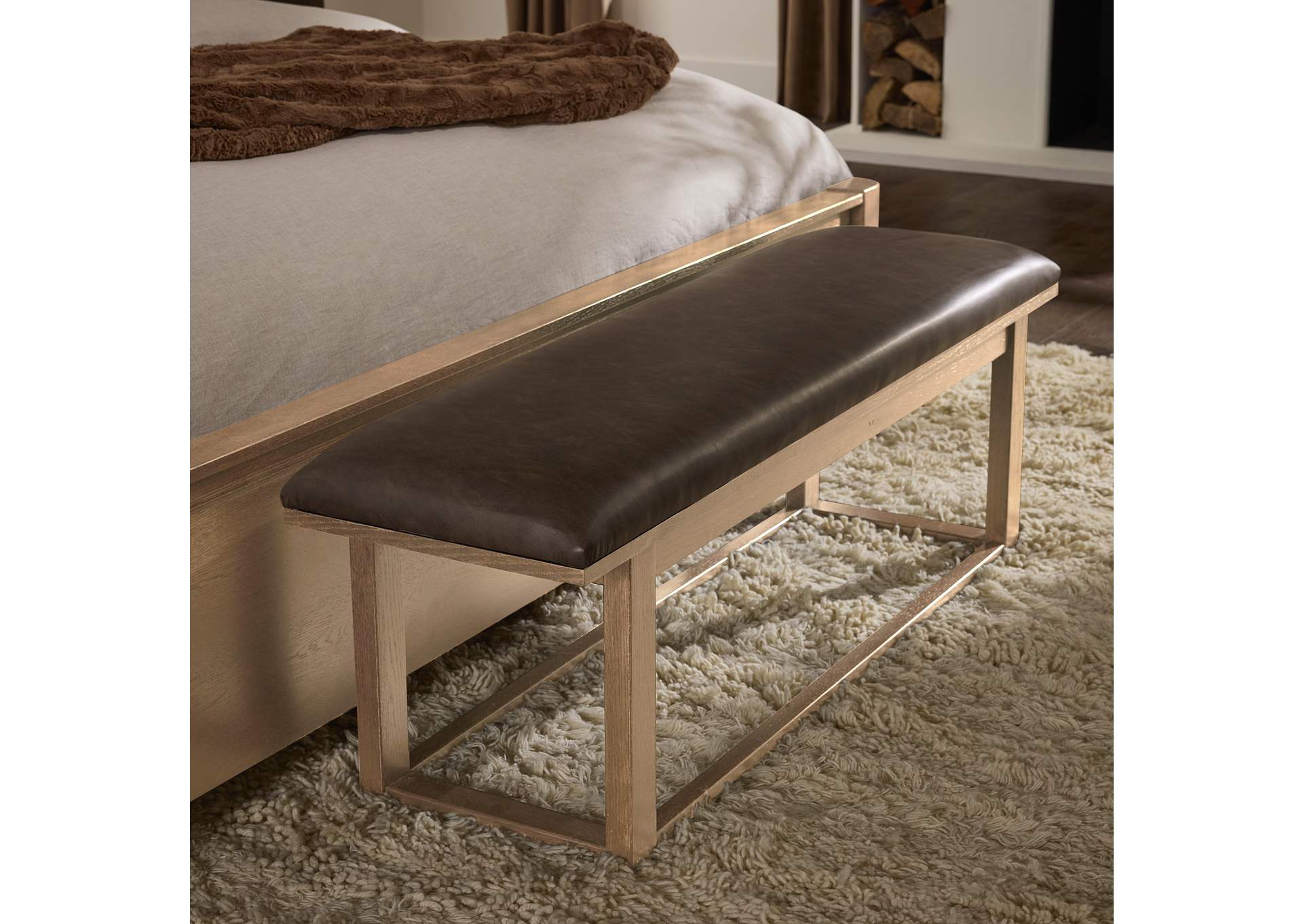 Lodge & Loft-Blond Oak Upholstery Bench - Sedona Brown image 1