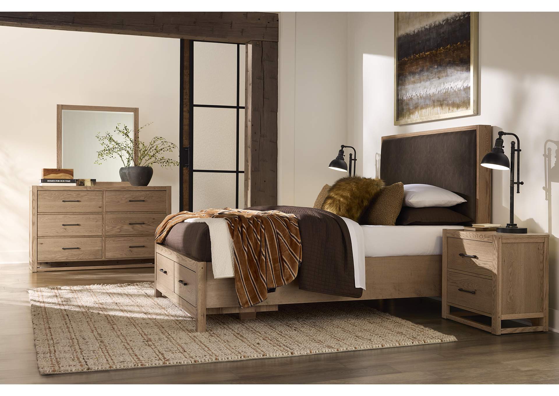 Lodge & Loft-Blond Oak King Upholstery Storage Bed - Sedona Brown image 5