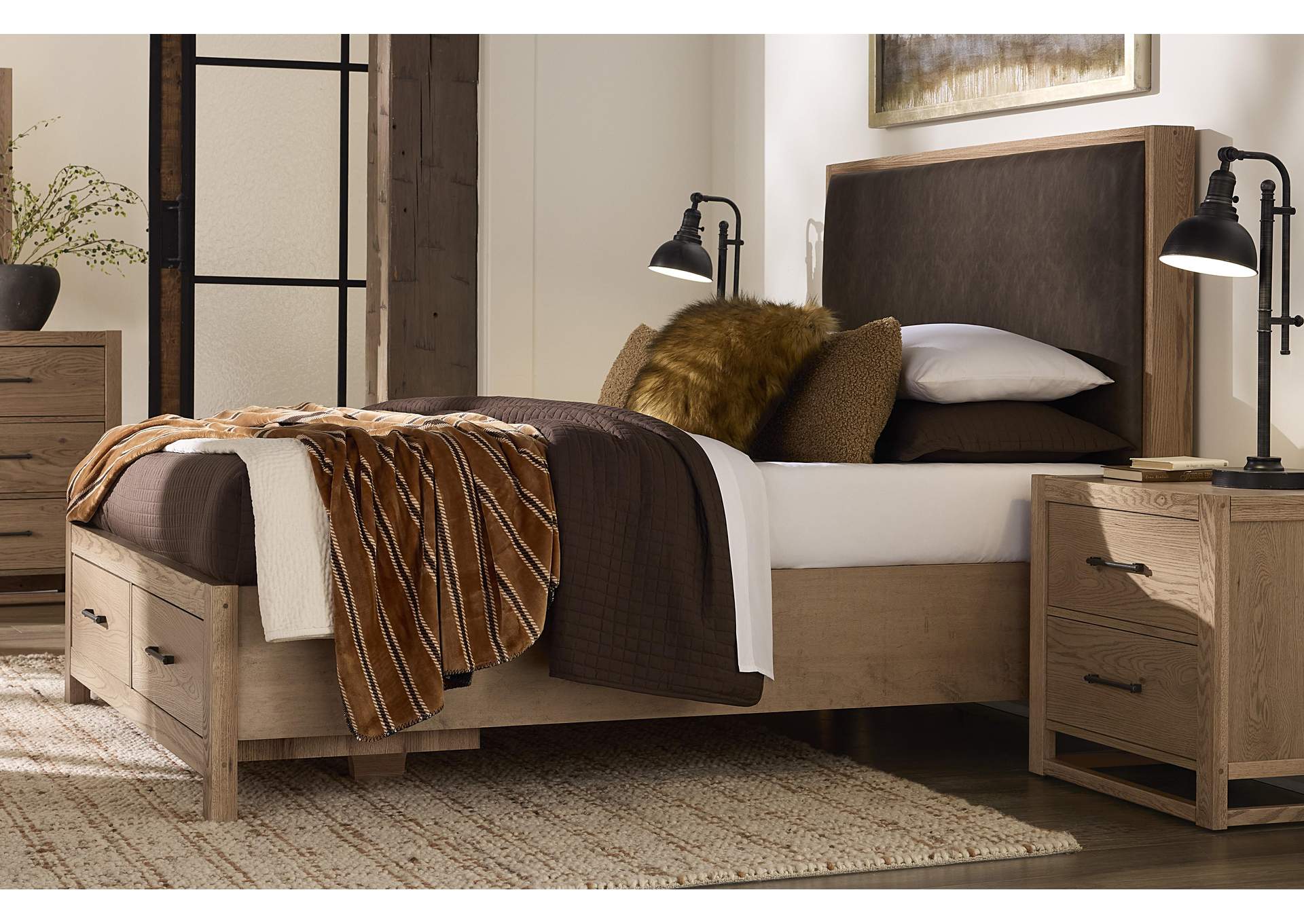 Lodge & Loft-Blond Oak King Upholstery Storage Bed - Sedona Brown image 1