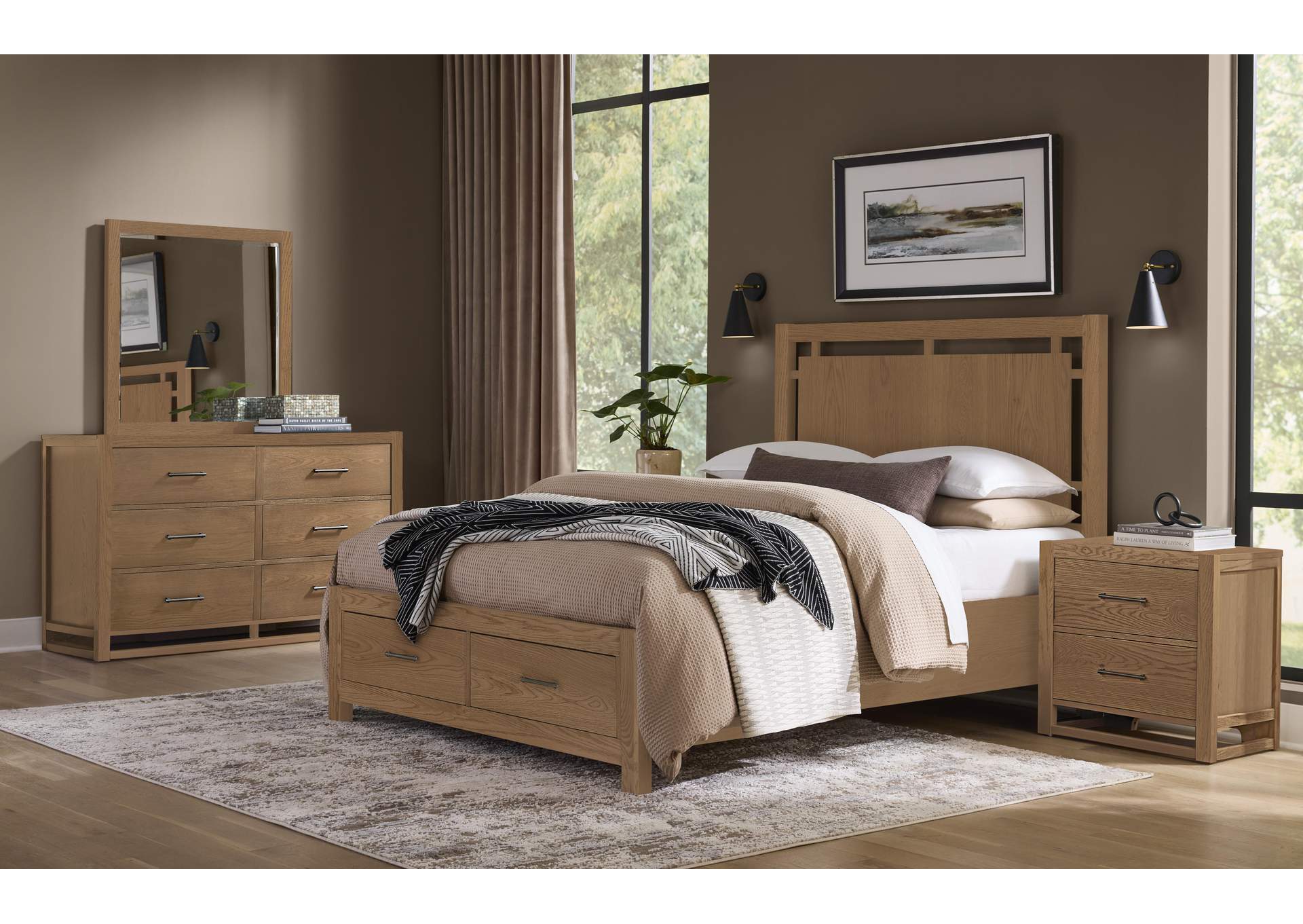 Lodge & Loft-Blond Oak King Floating Panel Bed With Footboard Storage image 3