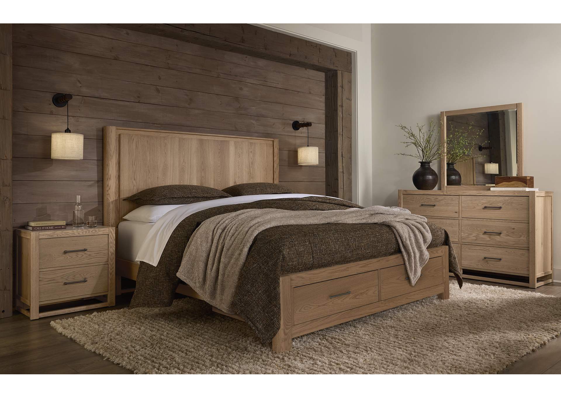 Lodge & Loft-Blond Oak King Radius Poster Bed With Footboard Storage image 6