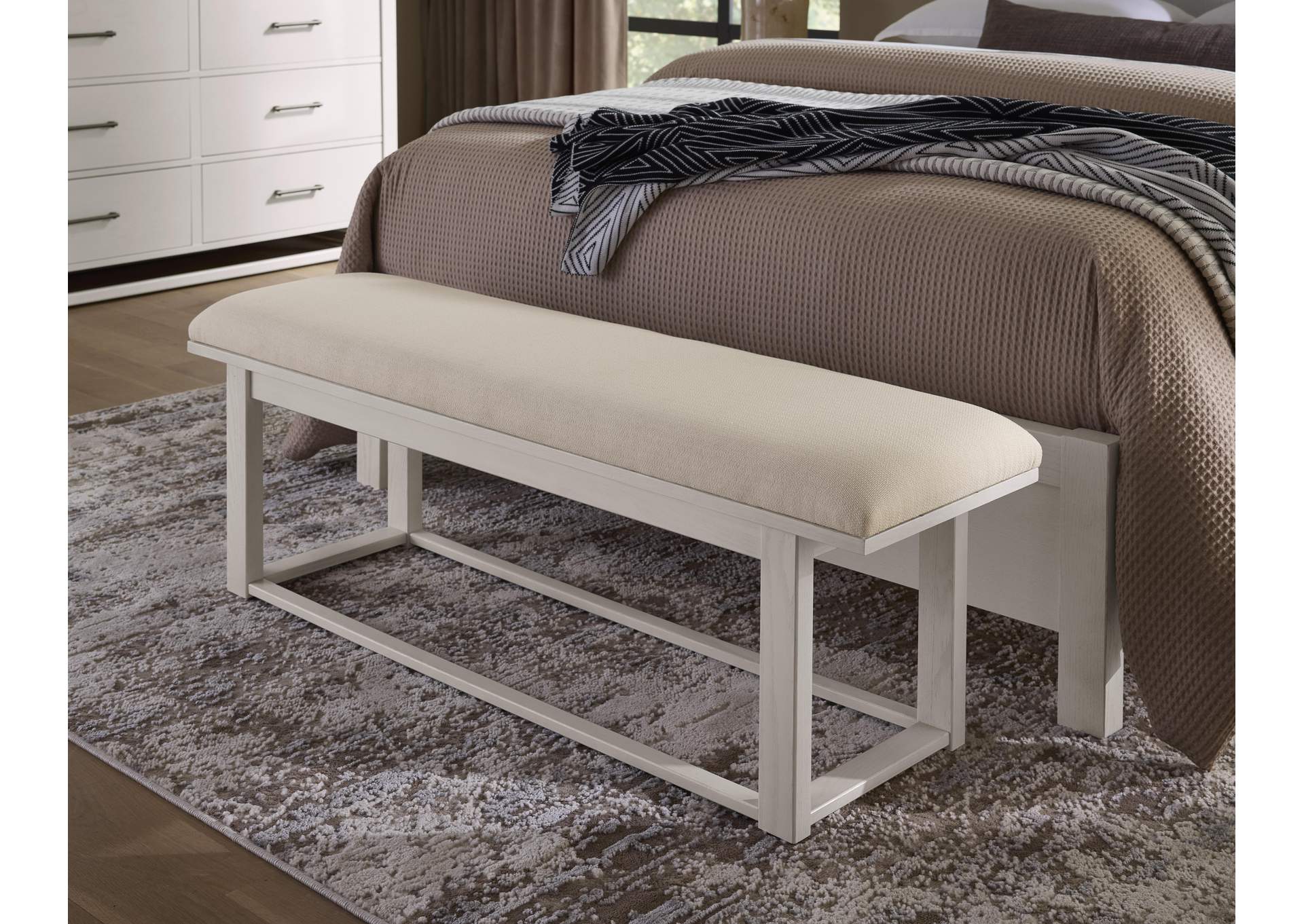 Lodge & Loft-Soft White Upholstery Bench - Ivory Cream image 1