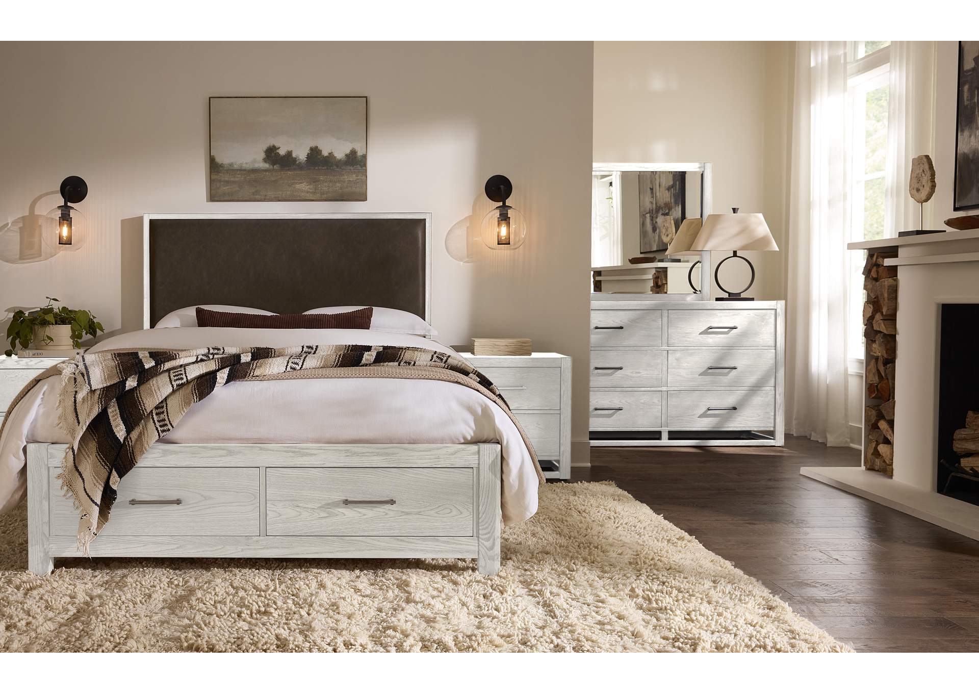 Lodge & Loft-Soft White King Upholstery Storage Bed - Sedona Brown image 6