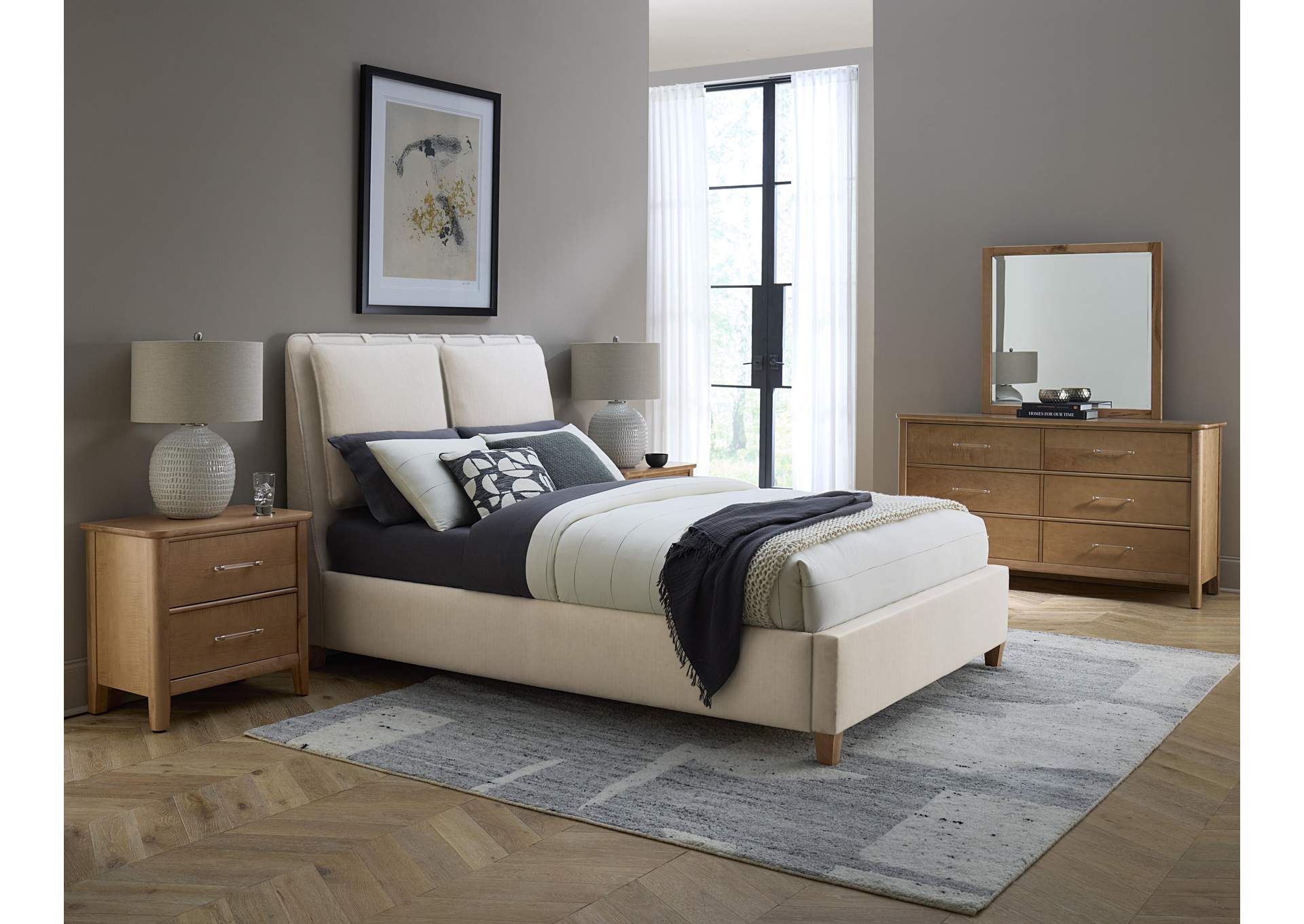 Nordhaven-Clear Maple Queen Upholstery Bed-Pure White image 3