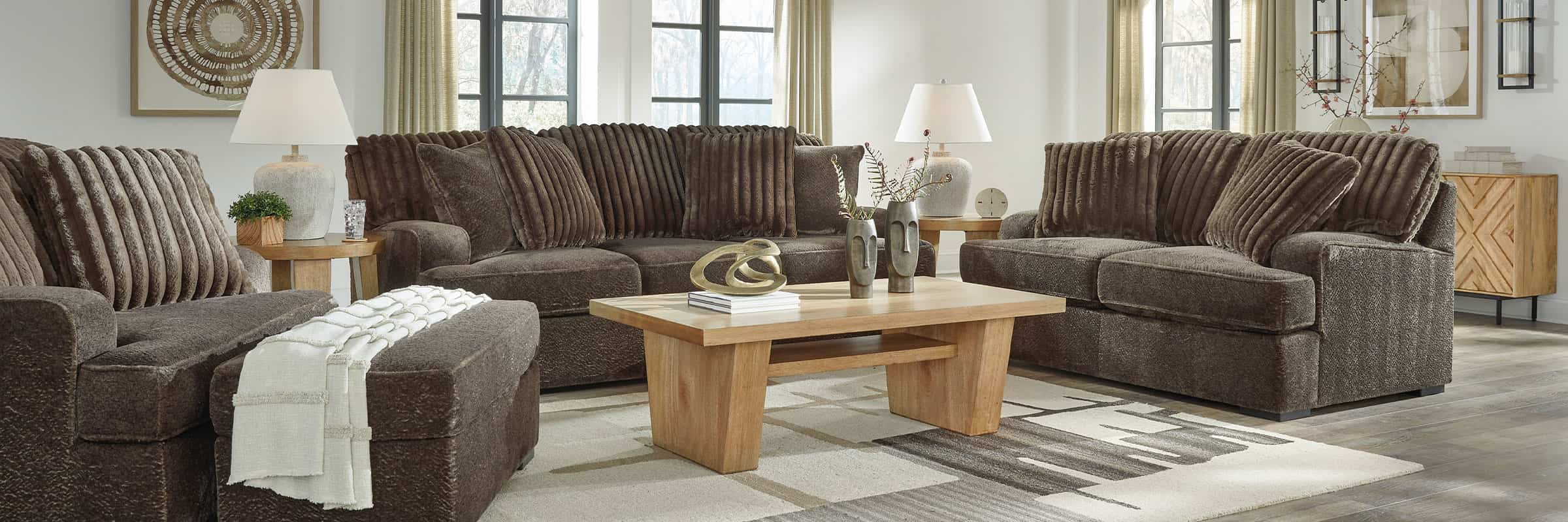 Brown Corduroy Sofa, Loveseat, Chair, & Ottoman
