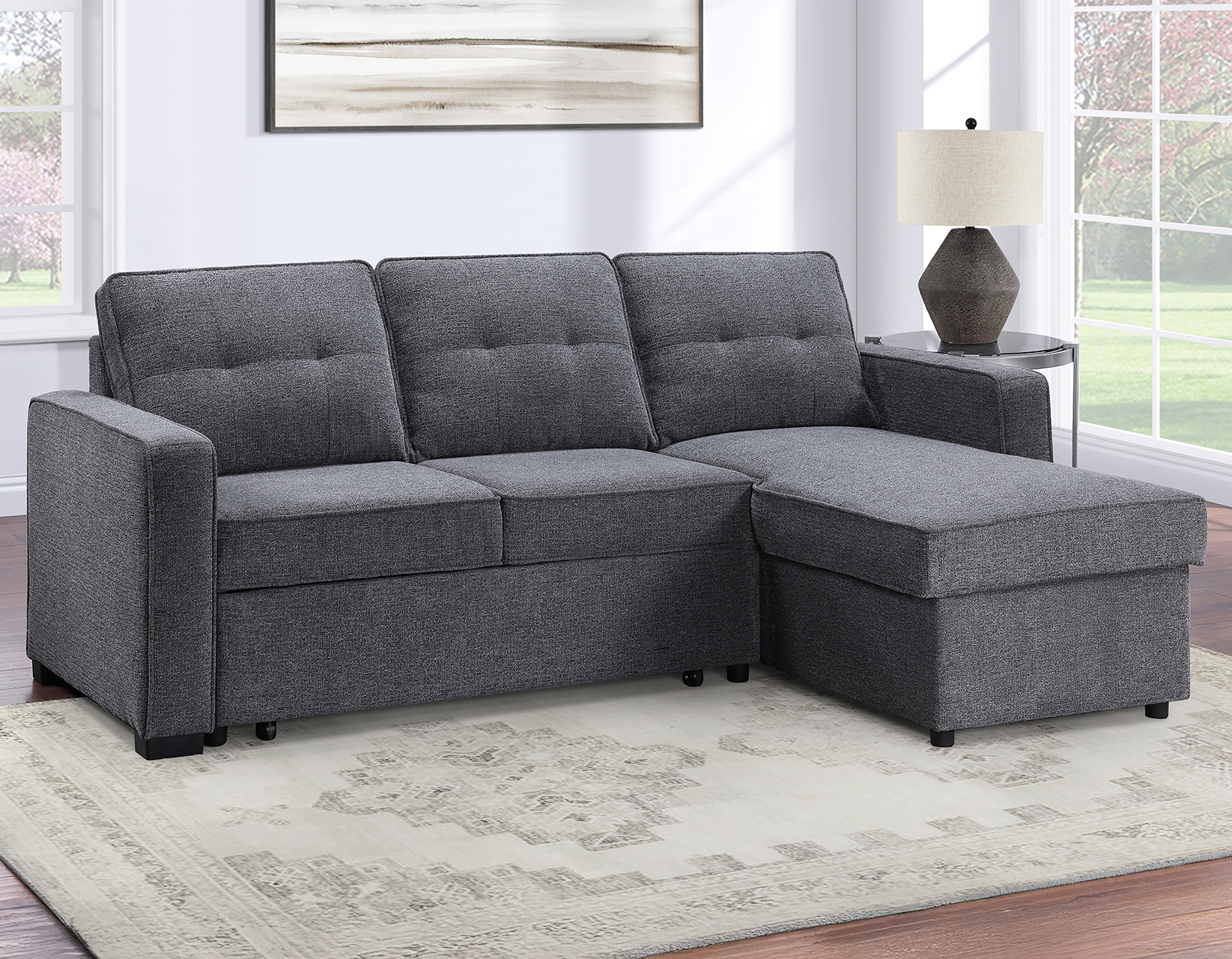 Steve Silver NOAH Grey Storage Chaise with Pull Out image 1