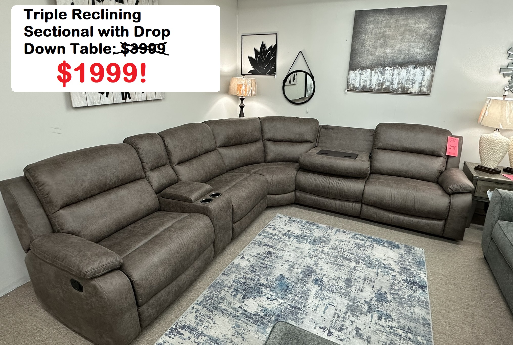 Cheers 70658 Triple Reclining Sectional with Drop Down Table 1030302 image 1