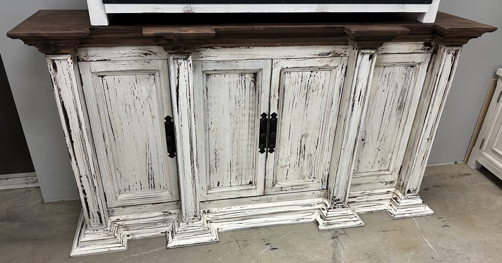 ANTIQUE WHITE GREEK CONSOLE 4 DOOR image 1