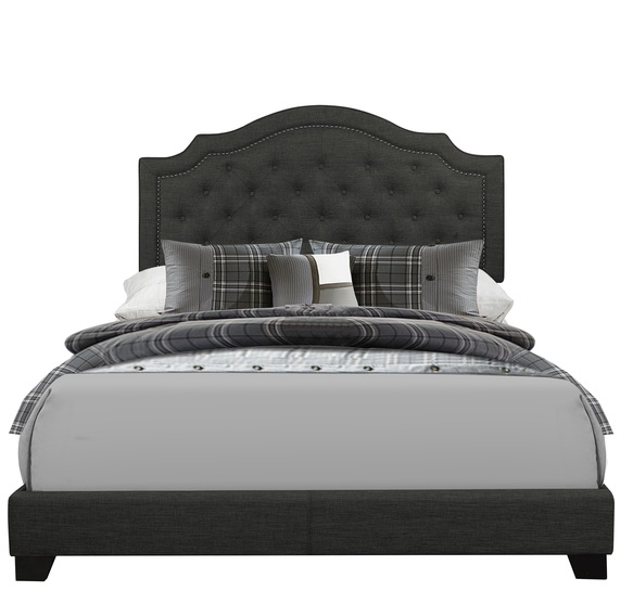 QUEEN BED W/DARK GREY FABRIC image 1