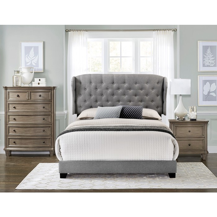 FULL BED W/GREY FABRIC image 1