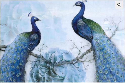  Wall Decor Glass 40x60 Blue Peacocks W/ Rhinestones image 1