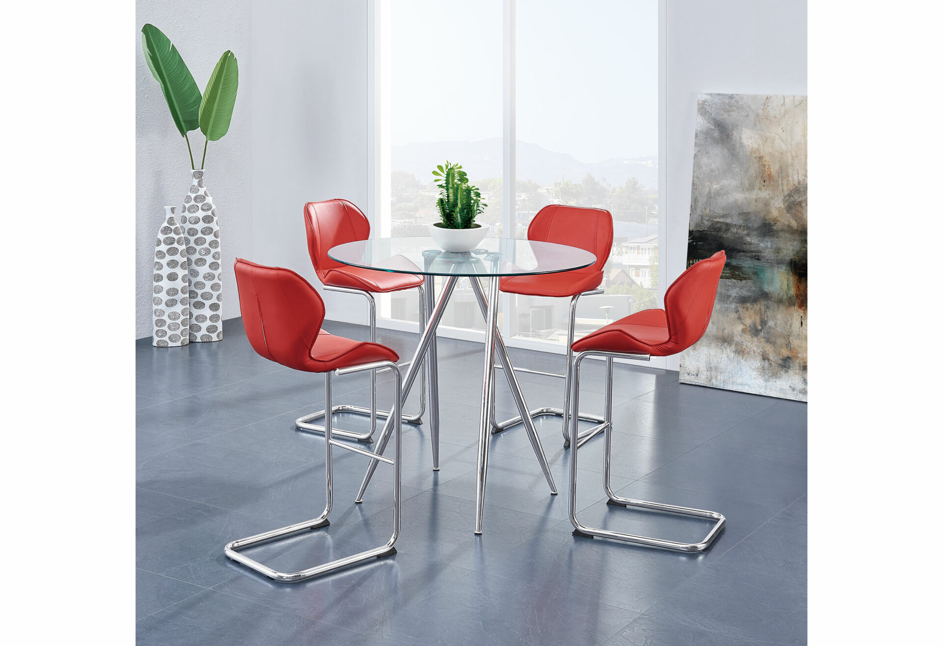 5 Pc Dinette Glass With Red Chairs image 1