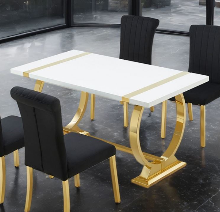 White/Gold/Black Velvet 60x32 Table & Chairs image 1
