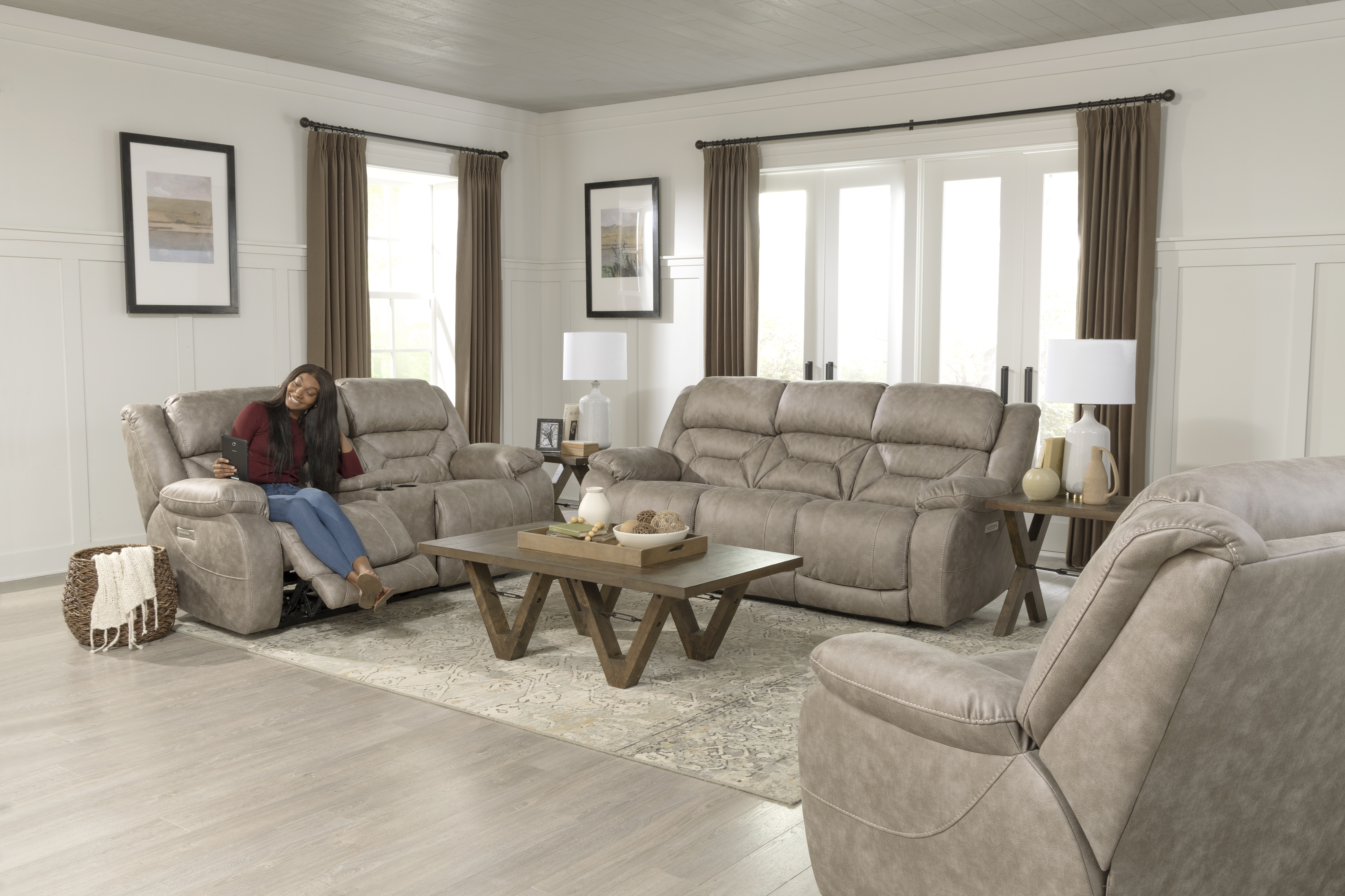 HomeStretch Skywalker Fog Power Reclining Sofa & Loveseat image 1