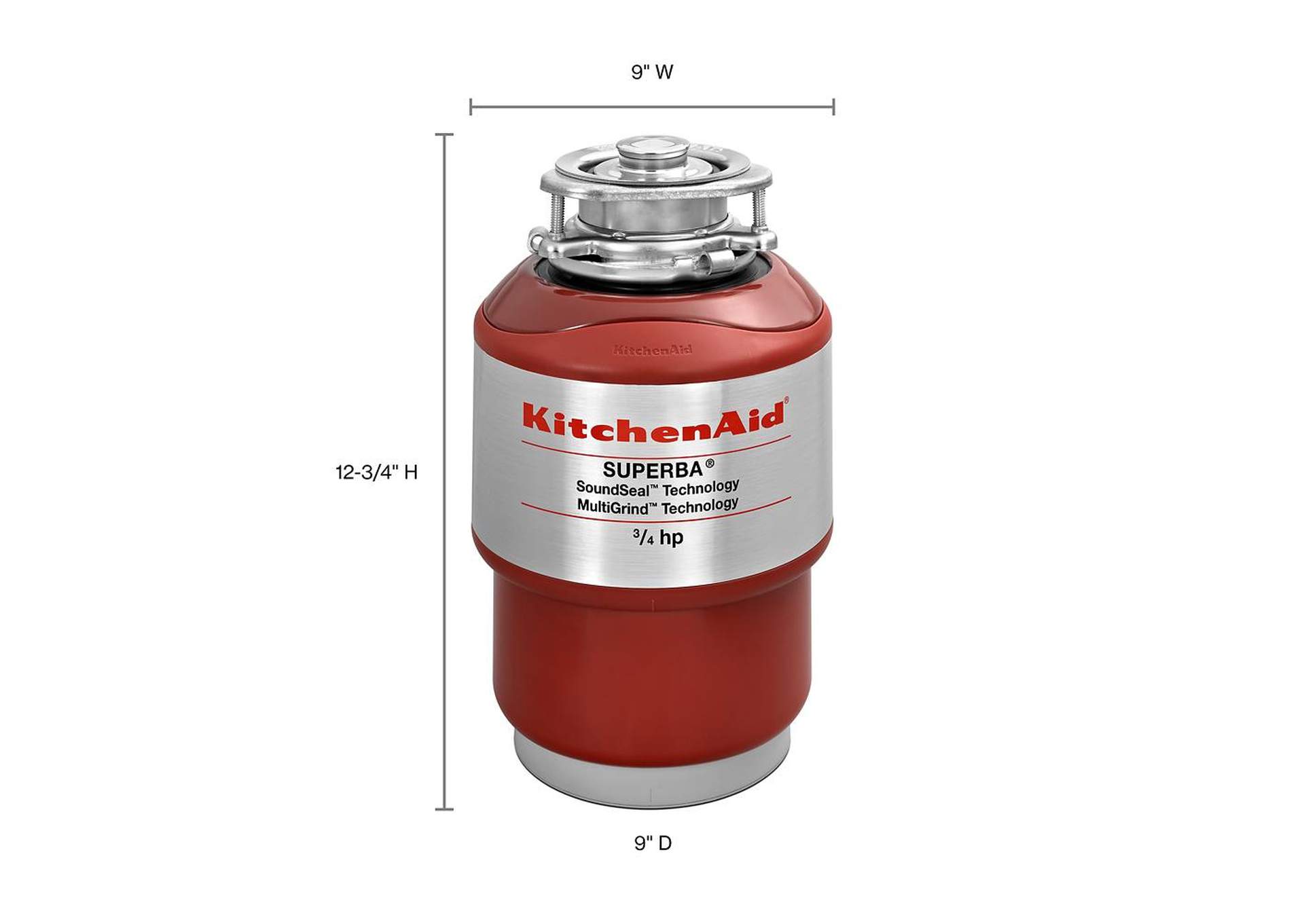 KitchenAid - 3-4-Horsepower Continuous Feed Food Waste Disposer - Red