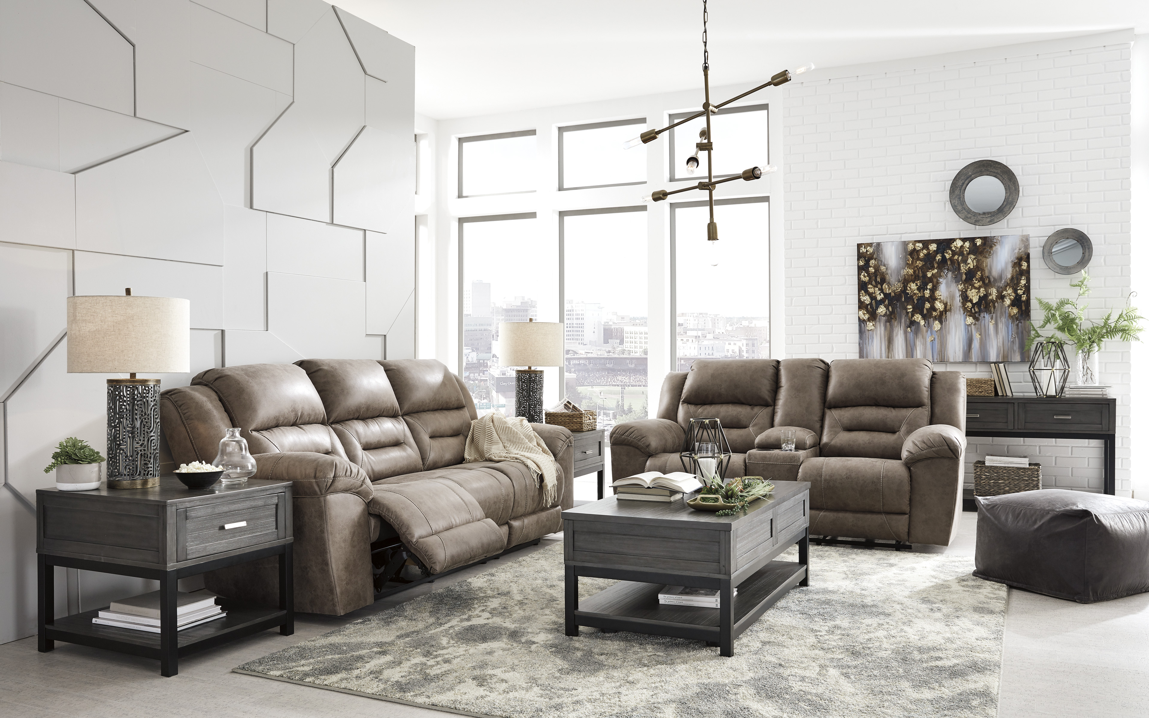 Stoneland Fossil Reclining Sofa & Loveseat + Free 55 Inch TV  image 1