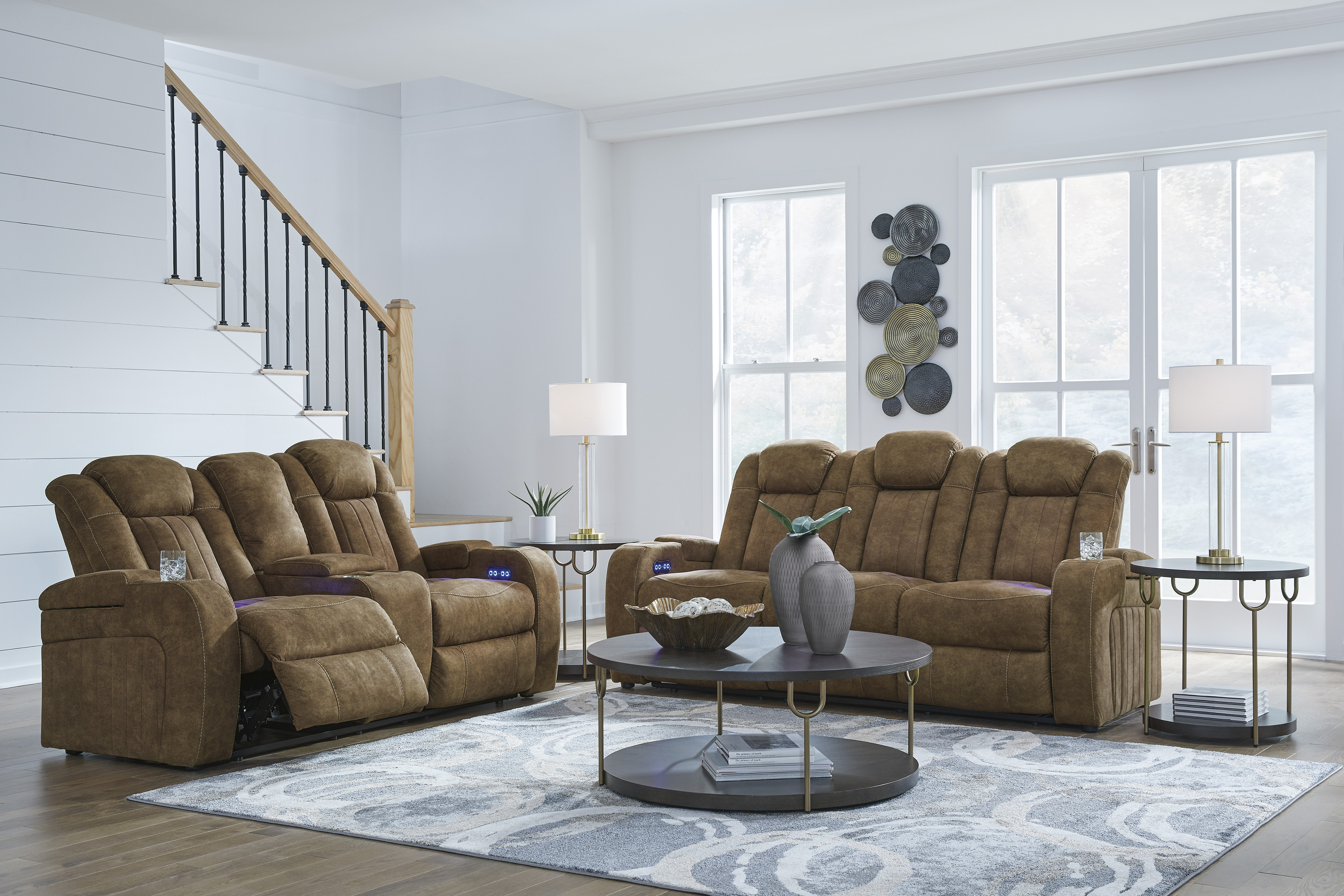 Wolfridge Power Reclining Sofa & Loveseat + FREE 55" TV image 1