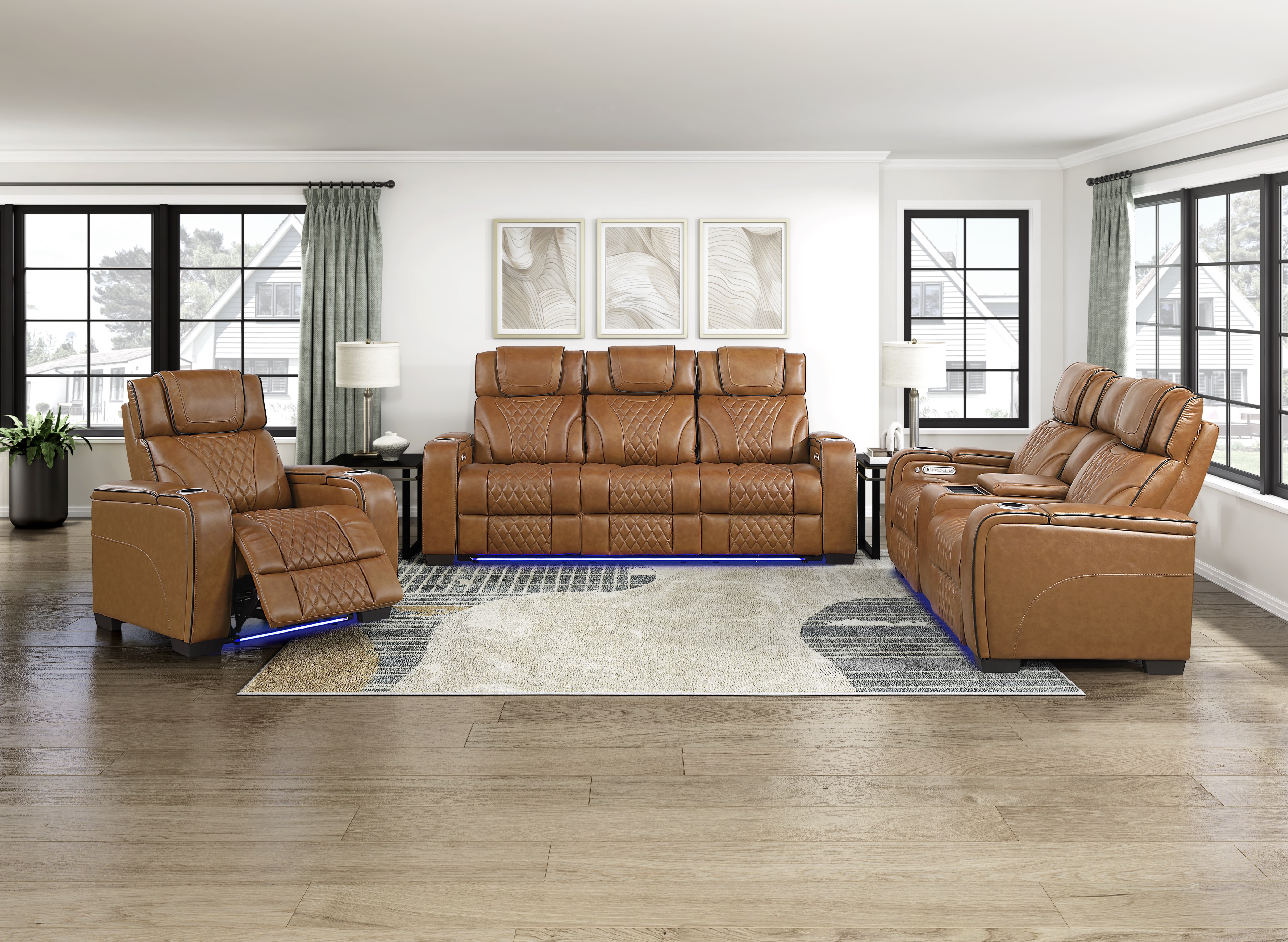 8449BR Power Leather Reclining Sofa & Loveseat + FREE 55" TV + Bonus Buy Recliner image 1