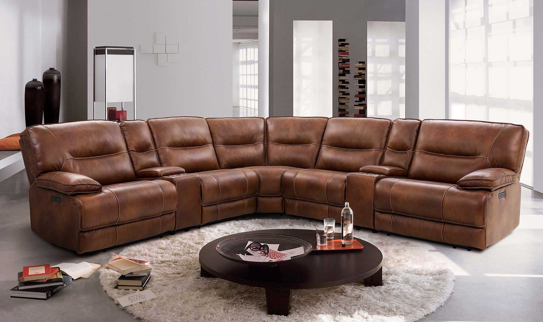 UX70048 Power Leather Reclining Sectional + Bonus Buy Recliner + FREE 55in TV image 1